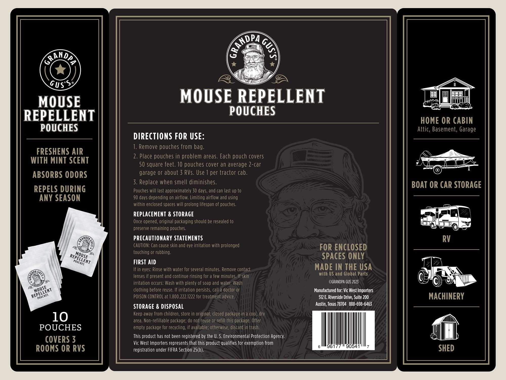 Grandpa Gus's Extra-Strength Mouse Repellent Pouches, Cinnamon/Peppermint Oils Repel Mice from Nesting & Freshen Air in Car/RV/Boat/Garage/Shed/Cabin, 1.75 oz (Pack of 10) - Image 7