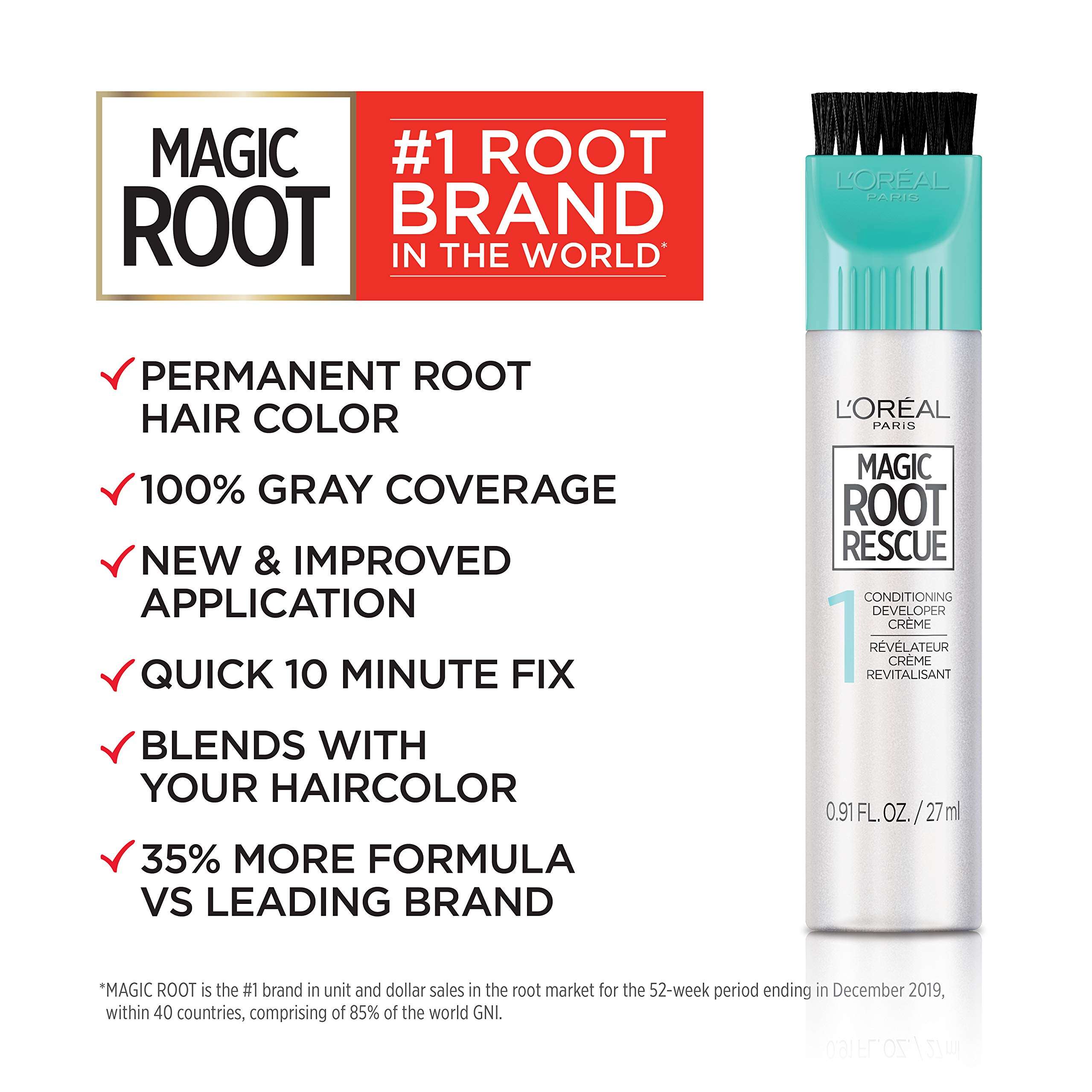 L'Oreal Paris Magic Root Rescue 10 Minute Root Hair Coloring Kit, Permanent Hair Color with Quick Precision Applicator, 100% Gray Coverage, 8G Medium Golden Brown, 2 count - Image 2
