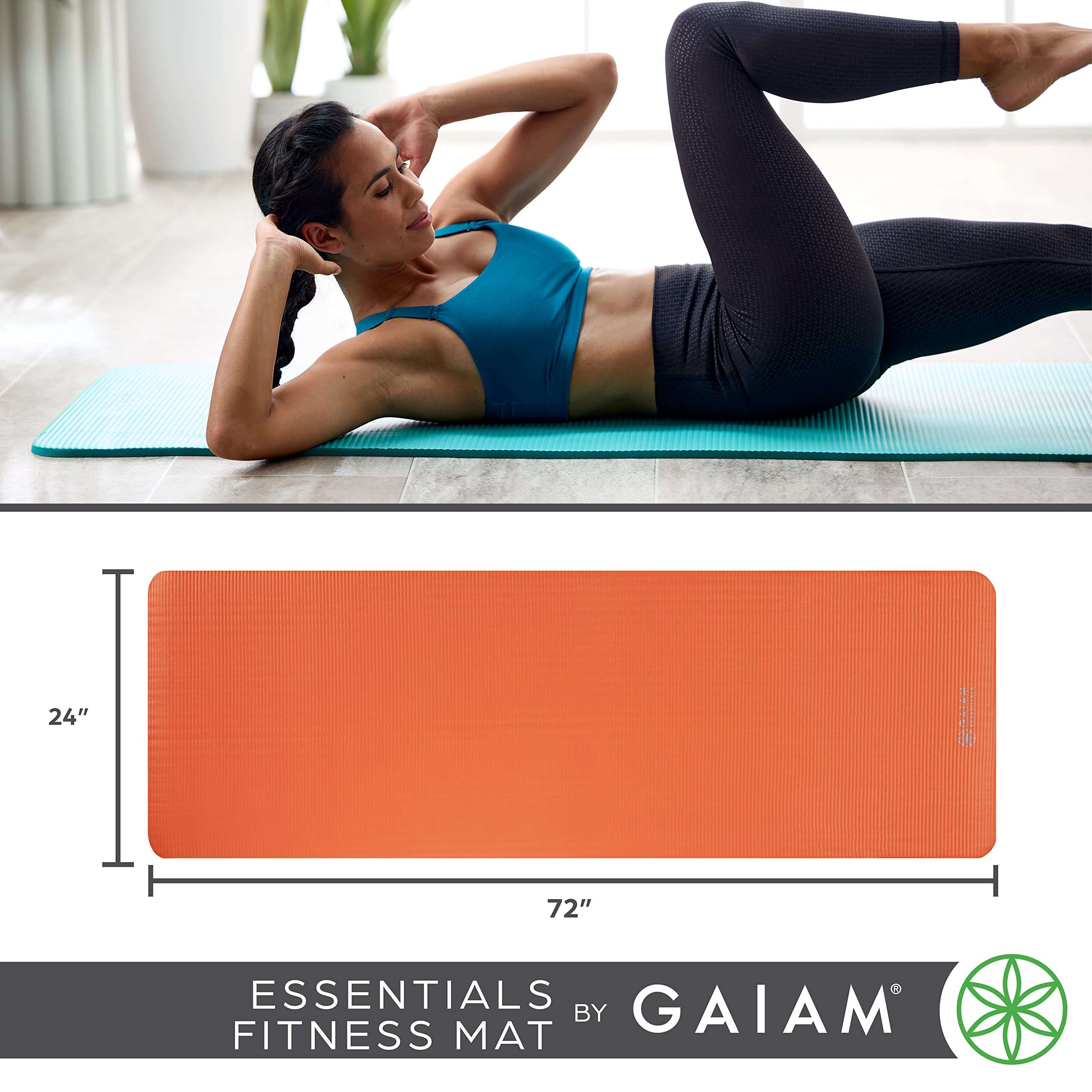 Gaiam Essentials Thick Yoga Mat Fitness & Exercise Mat with Easy-Cinch Carrier Strap,72"L X 24"W X 2/5 Thick, 10mm - Image 6