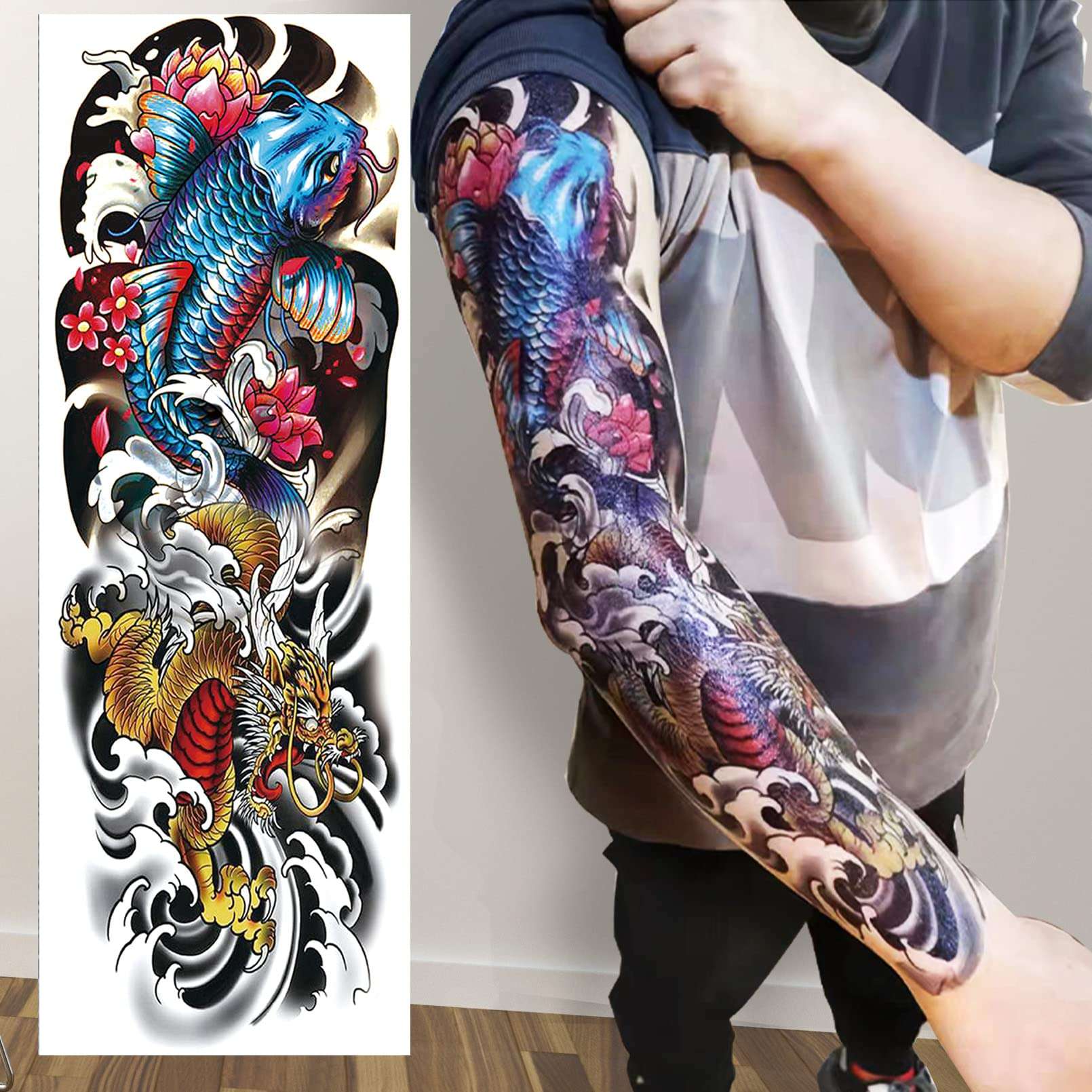 Aresvns Temporary Sleeve Tattoo for Men and Women (L19“xW7”),Waterproof Japanese Military Fake Tattoos Long lasting,Full Arm Totem Temporary Tattoos for BBQ Pool Beach Party - Image 3