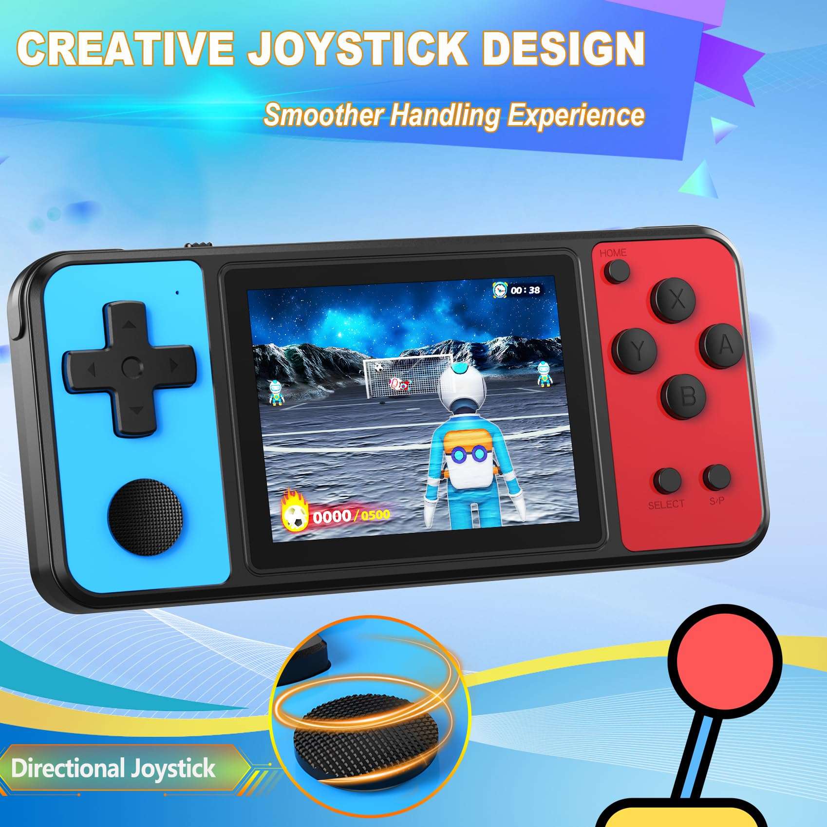 KAVOYI 32 Bit Handheld Games for Kids Built-in 139 Video Games,3.0" IPS Screen Rechargeable Portable Arcade Gaming Player,Electronic Toys for Boys Girls Birthday Xmas Gift Blue-Red - Image 4