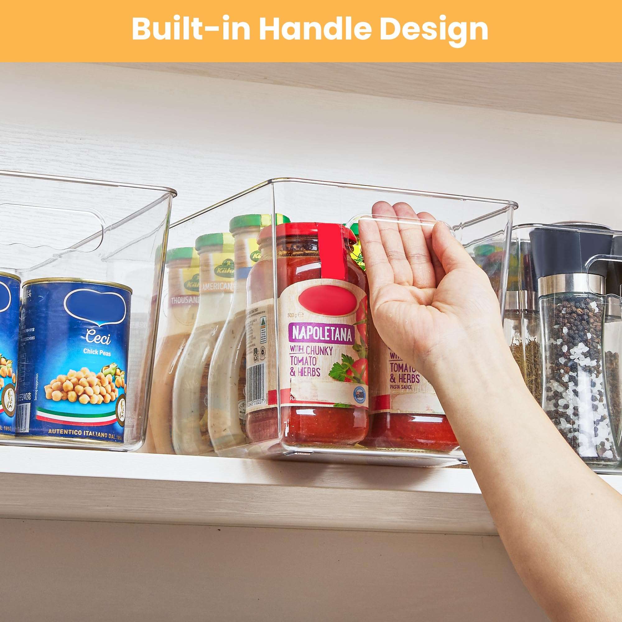 YIHONG Clear Plastic Storage Bins, 8 Pack Pantry Organizer Bins with Handle for Kitchen, Freezer,Cabinet,Closet Organization and Storage(XL) - Image 2