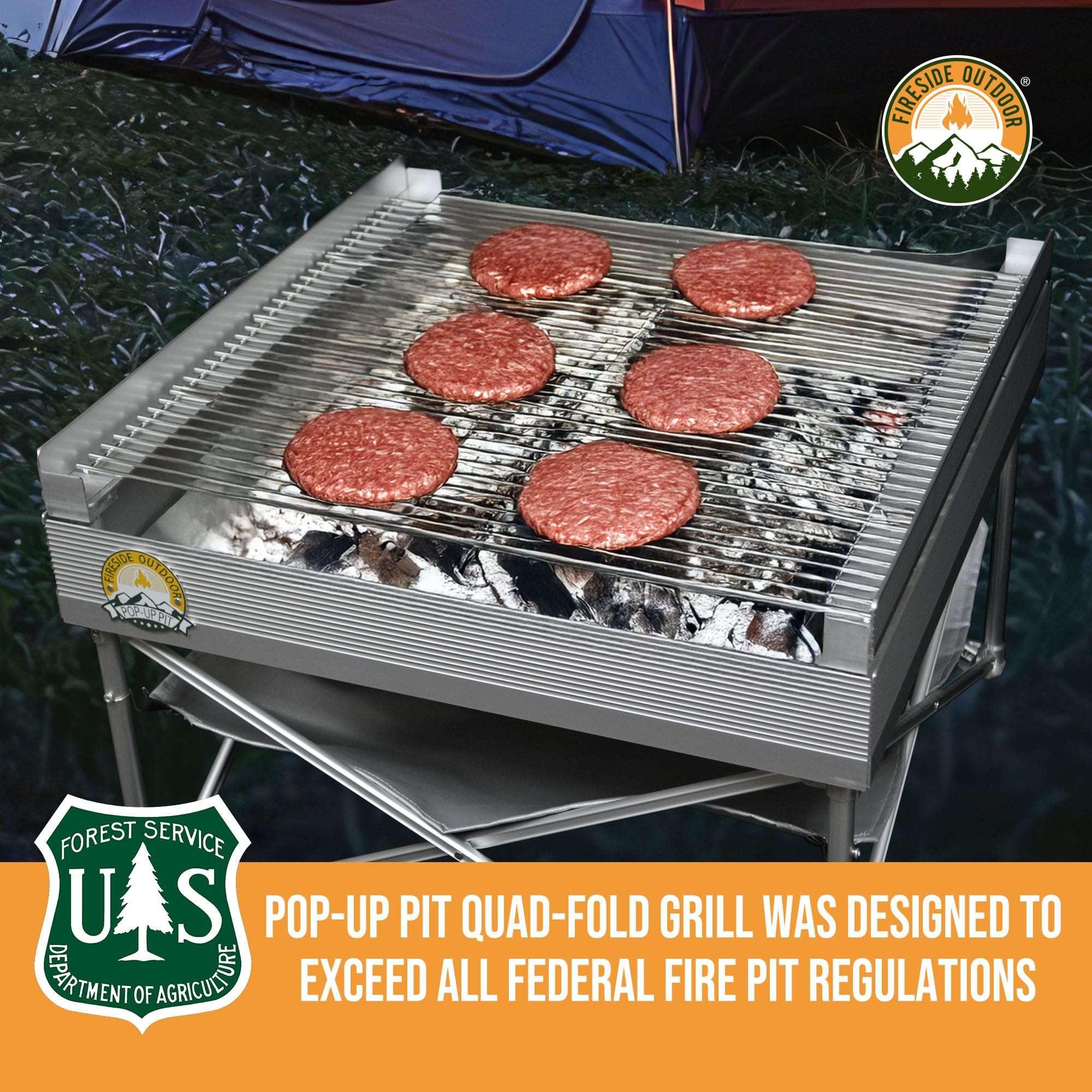 Fireside Outdoor Pop-Up Fire Pit Grill Grates - Folding Campfire Grill Grate Over Fire Pit Grate, Portable BBQ Grills, Camping Cooking, Camping Essentials, Outdoor Cooking - Quad-Fold Grates - Image 8