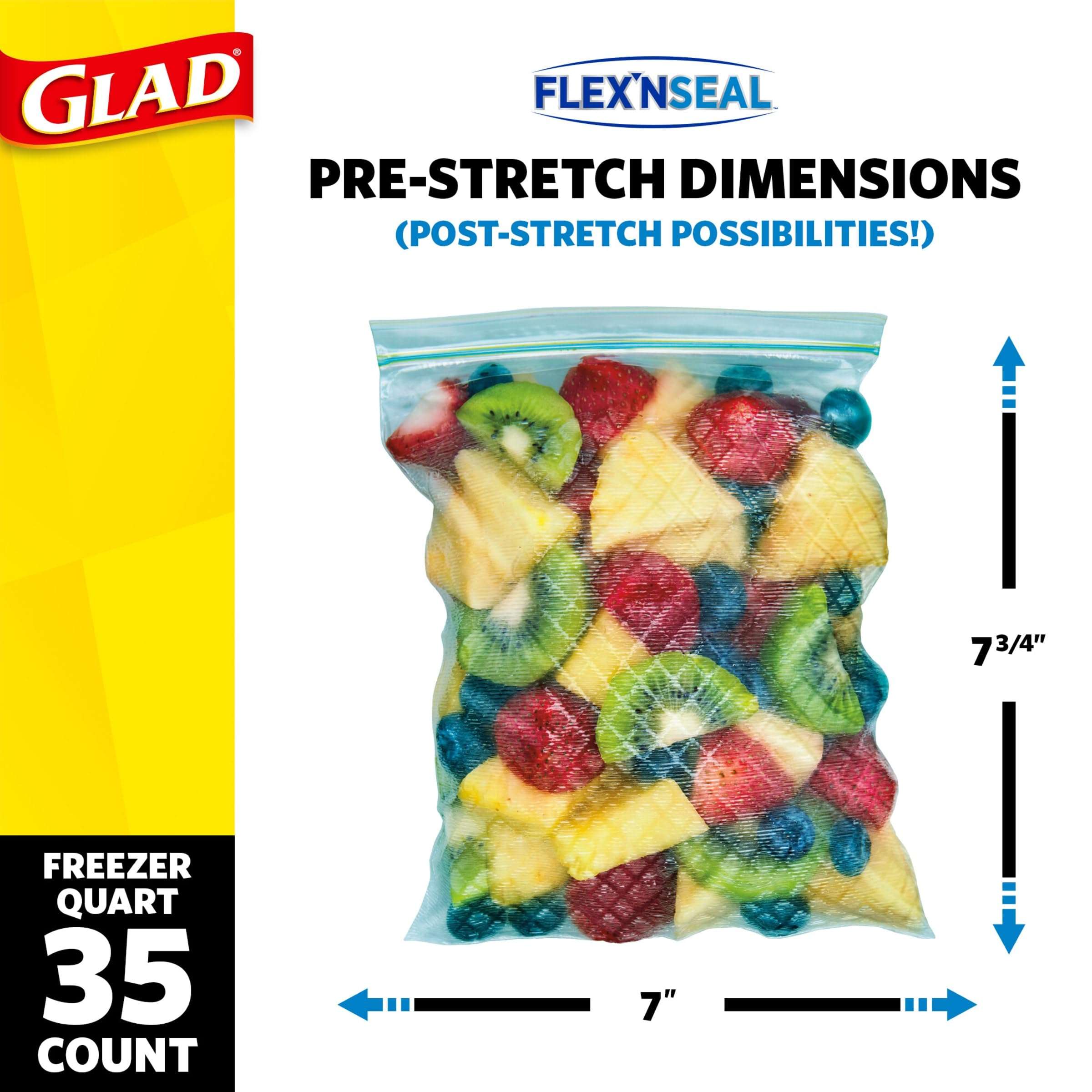 GladFlex'N Seal Freezer Storage Plastic Bags, Quart, 35 Count, Pack of 4 (Package May Vary) - Image 2