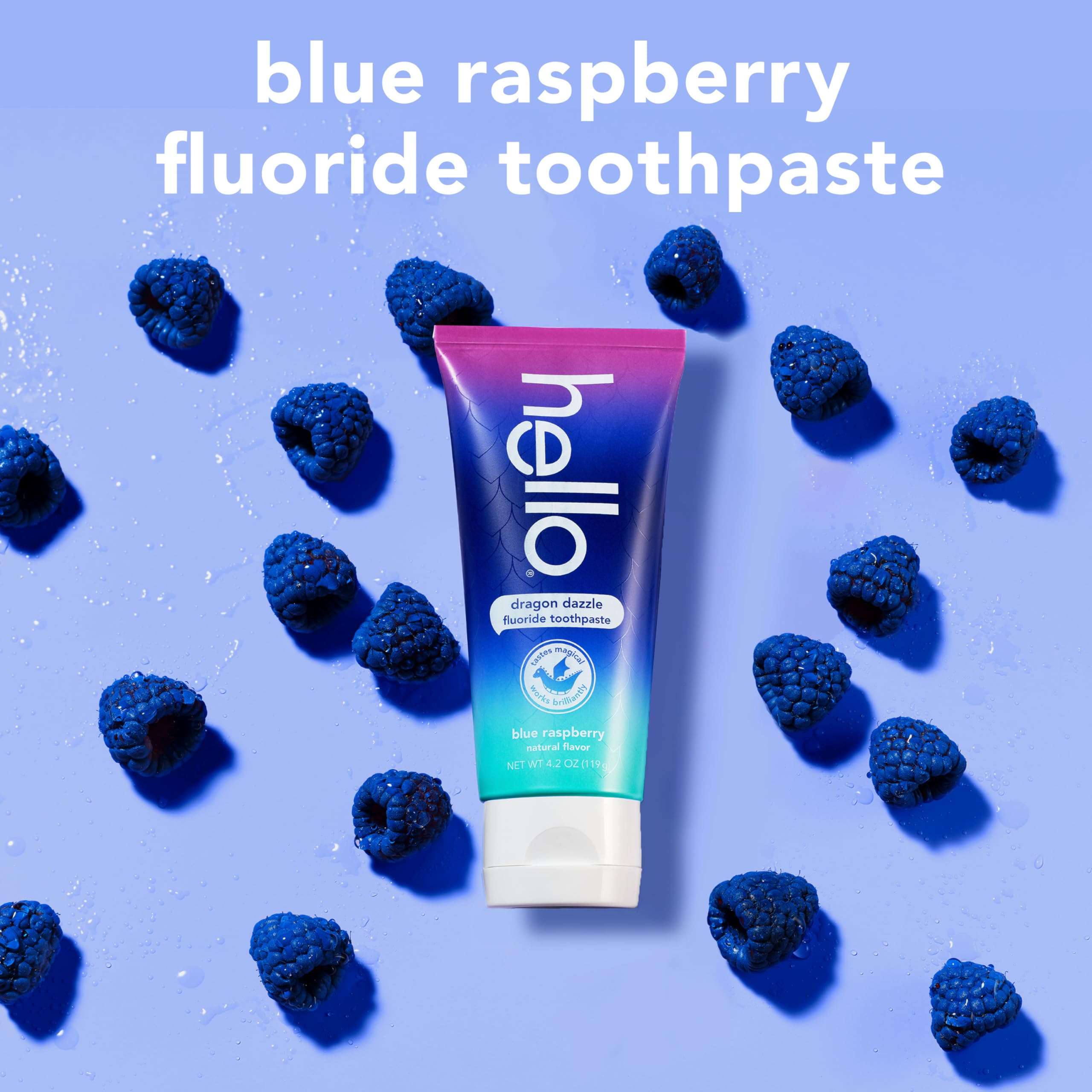 hello Dragon Dazzle Blue Raspberry Kids Toothpaste, Fluoride Toothpaste, Ages 2+, No Artificial Sweeteners, No SLS, Gluten Free, Vegan, Pack of 3, 4.2 OZ Tubes - Image 4