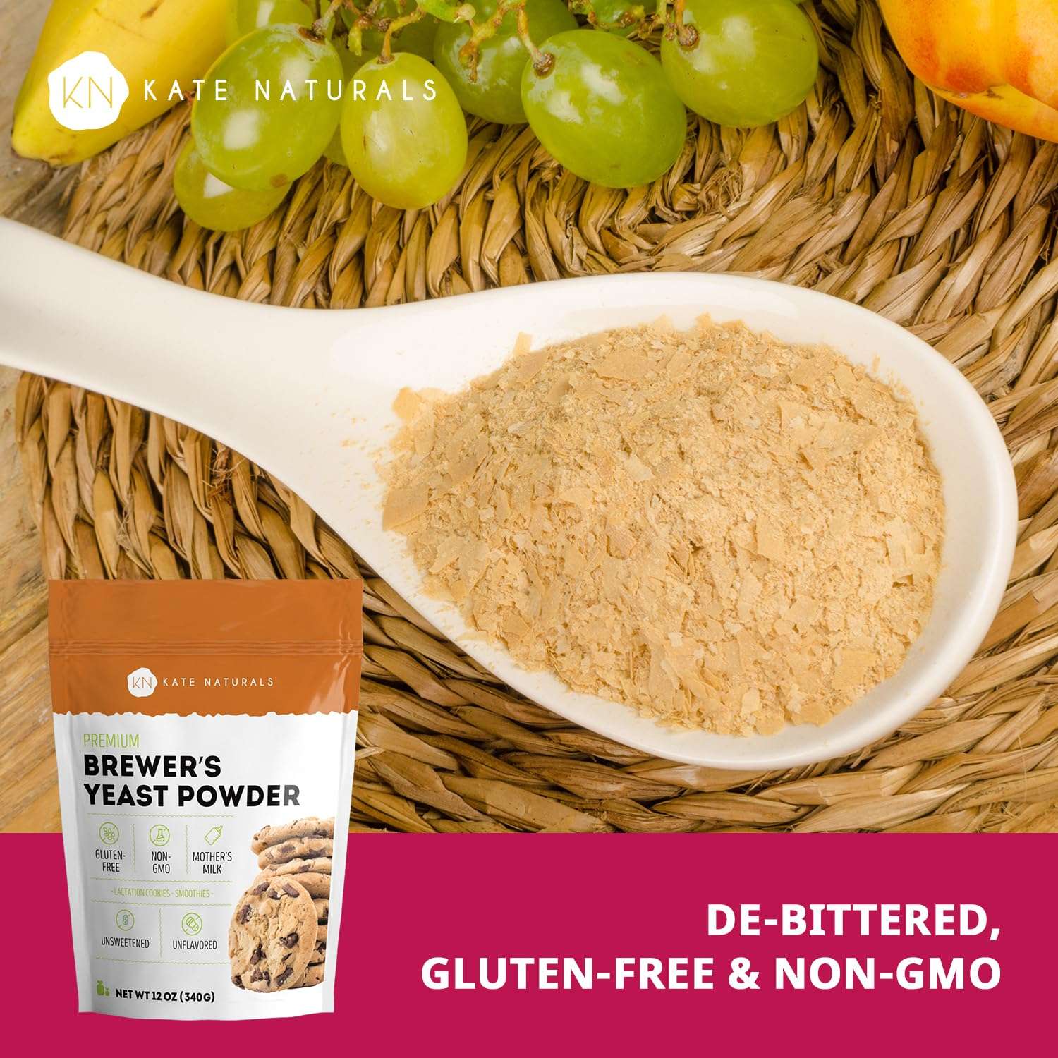 Kate Naturals Brewers Yeast Powder for Lactation Support & Nursing Moms. Debittered Brewer's Yeast for Lactation Cookies & Lactation Supplement (12oz, Gluten Free, Non-GMO) - Image 3