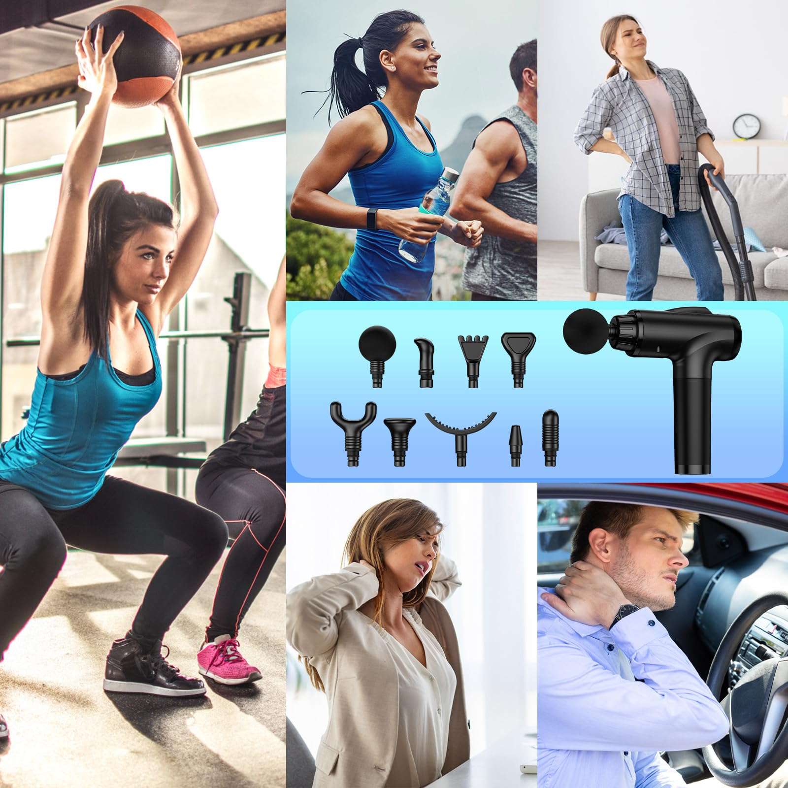 OLsky Massage Gun Deep Tissue, Handheld Electric Muscle Massager, High Intensity Percussion Massage Device for Pain Relief with 9 Attachments & 30 Speed(Black) - Image 7