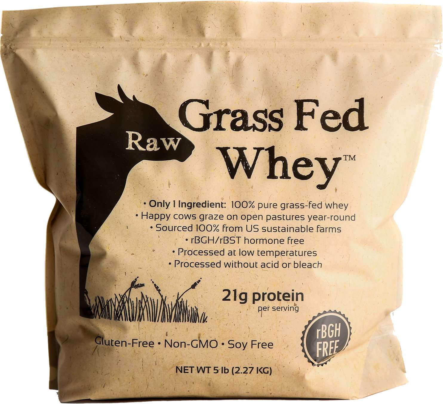 Raw Grass Fed Whey Protein Powder – Unflavored, Only 1 Ingredient: 100% Pure Grass-Fed Whey from Happy, Healthy Cows – Undenatured, Non-GMO, Hormone-Free, Gluten-Free, Made in USA, 5LB - Image 1