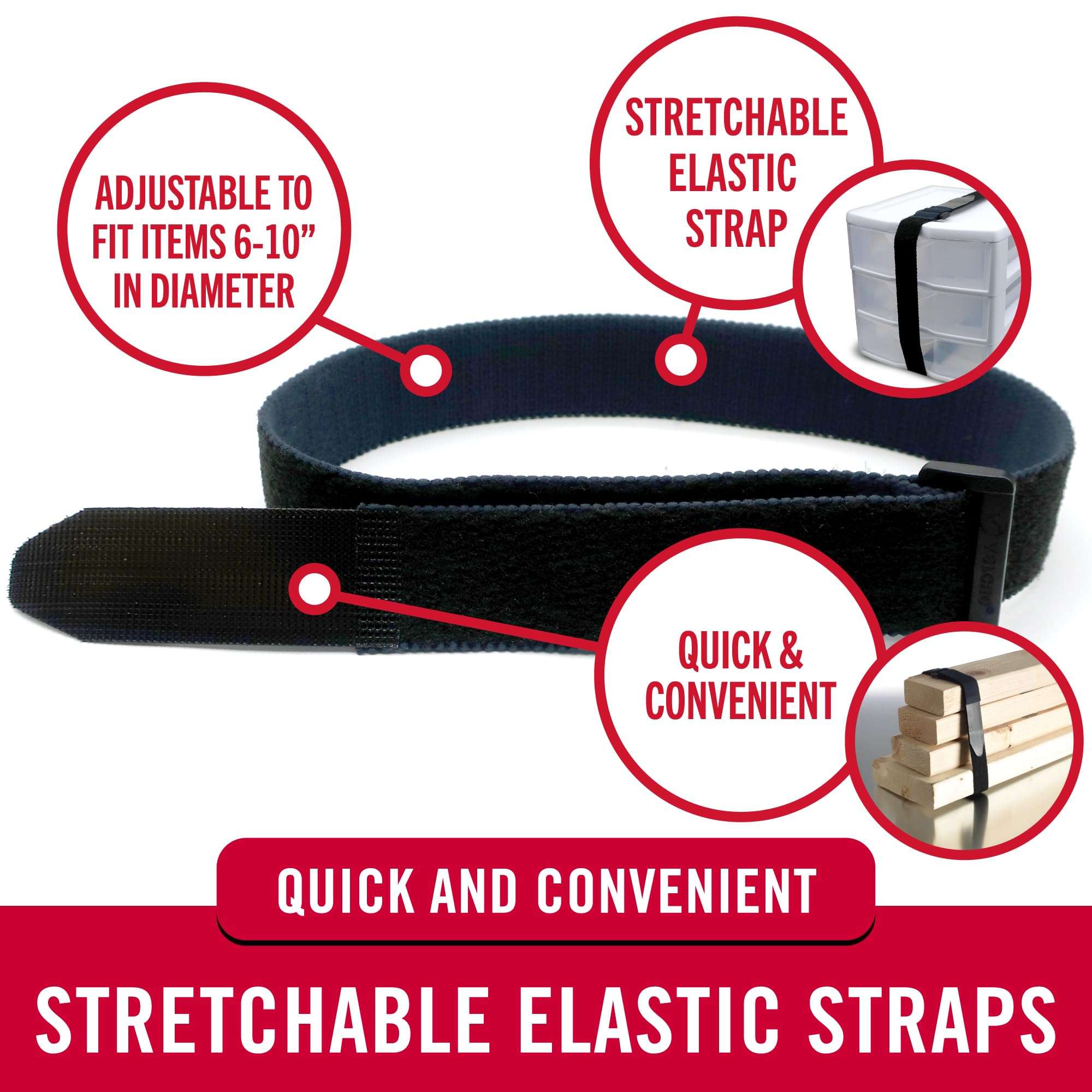 VELCRO Brand All-Purpose Elastic Straps | Strong & Reusable | Perfect for Fastening Wires & Organizing Cords | Black, 30in x 1in | 2 Count - Image 2