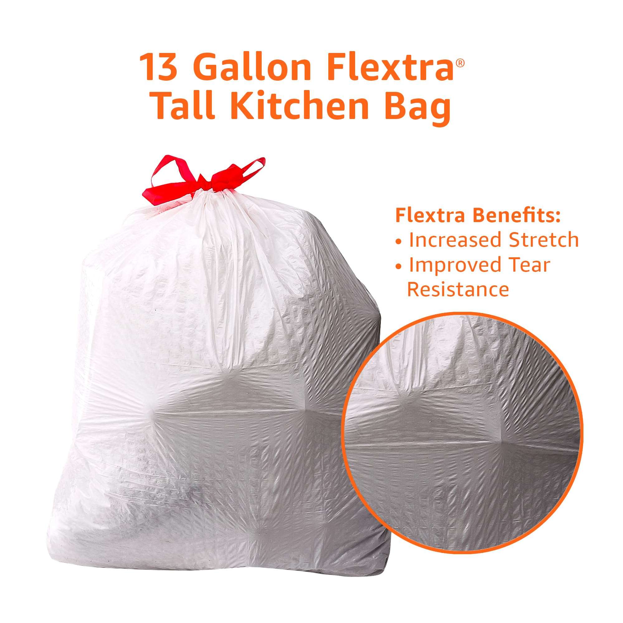 Amazon Basics Flextra Tall Kitchen Drawstring Trash Bags, 13 Gallon, 120 Count - Image 4