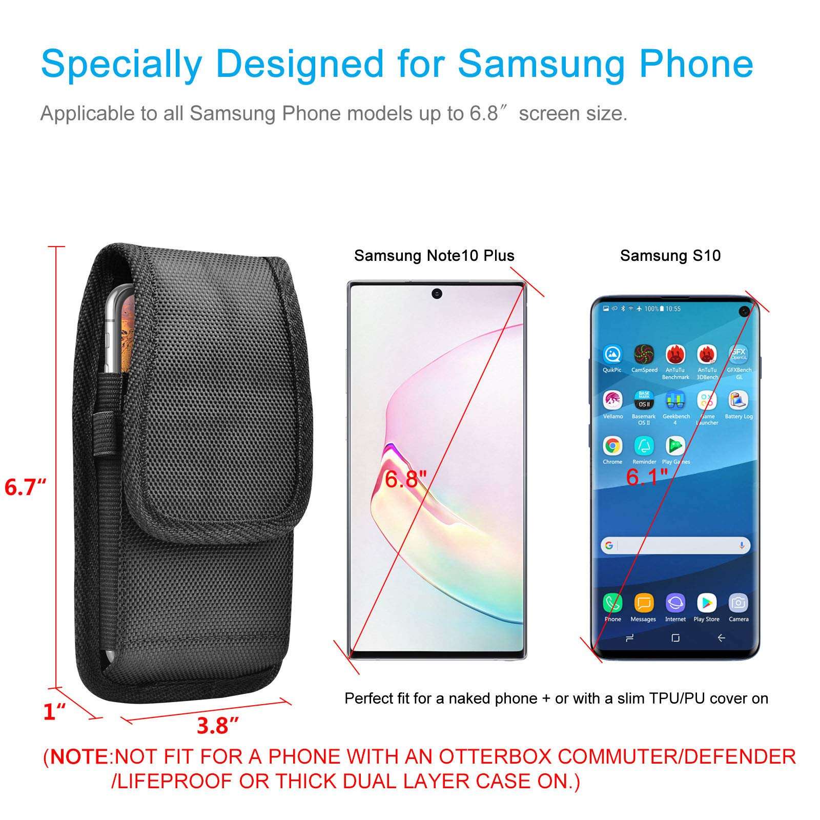 Tiflook for Samsung Galaxy S25 Ultra S24 S23 S22 S21 S20 FE S10 S9 A03S A20 A50 A51 A16 A15 A14 A10e Holster Nylon Cell Phone Pouch Belt Holder Carrying Case with Clip,Black - Image 2