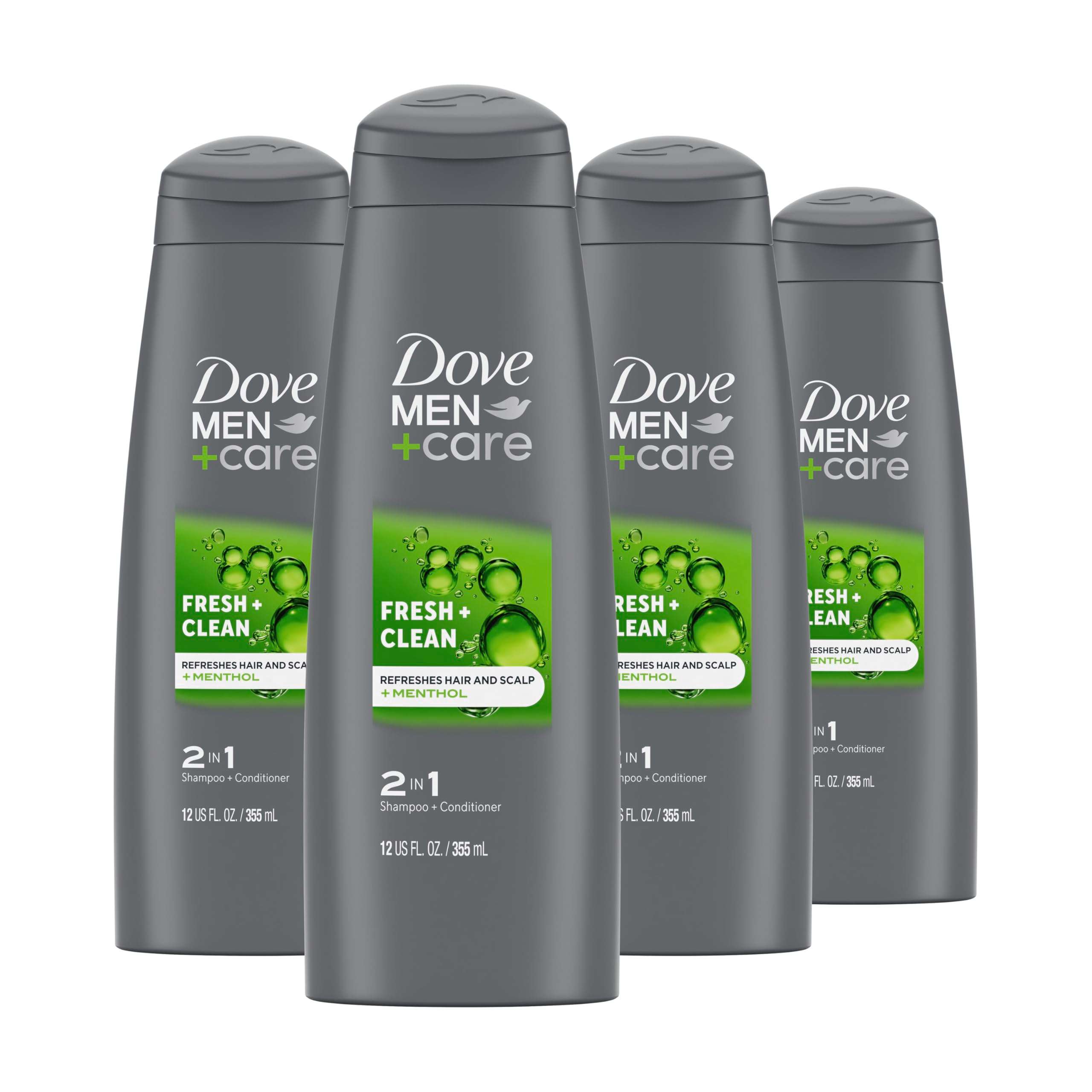 DOVE MEN + CARE Fortifying 2-in-1 Shampoo and Conditioner Fresh and Clean with Caffeine 4 Count For Everyday Care Helps Strengthen and Nourish Hair 12 oz - Image 1