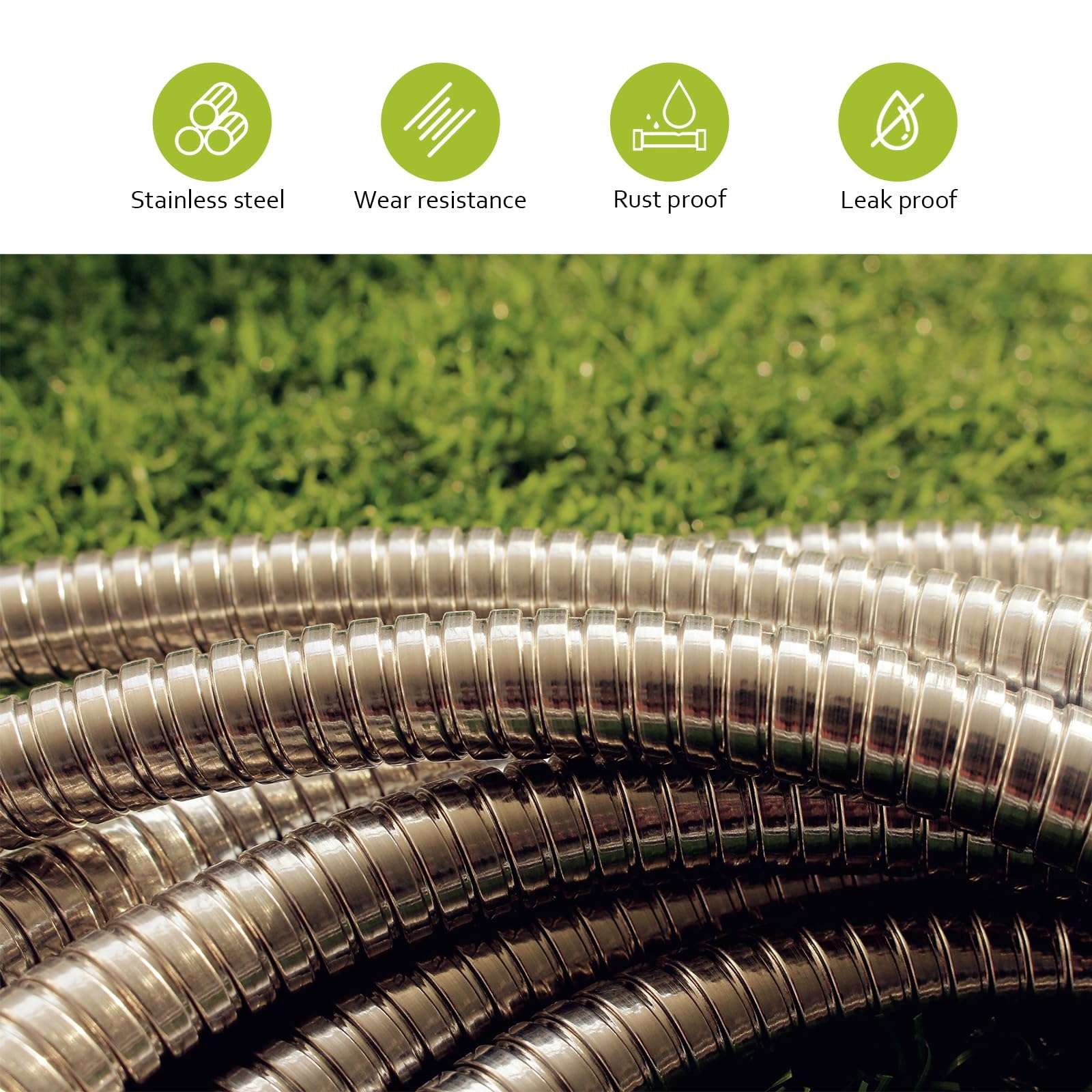 50FT Metal Garden Hose - Stainless Steel, Heavy Duty, Flexible & Lightweight, Never Kink and Tangle, with 10-Function Nozzle, Pressure Resistant for Outdoor Use (Yellow) - Image 7