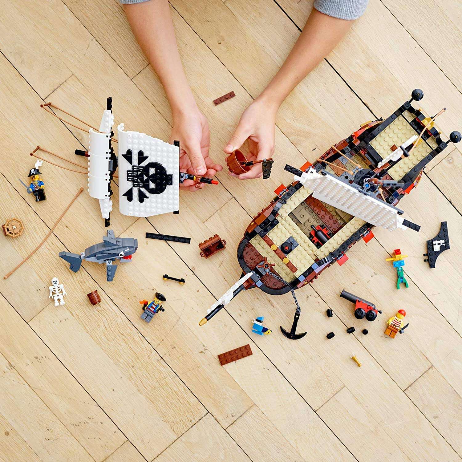 LEGO Creator 3 in 1 Pirate Ship Building Set, Kids can Rebuild The Pirate Ship into an Inn or Skull Island, Features 4 Minifigures and Shark Toy, Makes a Great Gift for Kids Ages 9+ Years Old, 31109 - Image 7