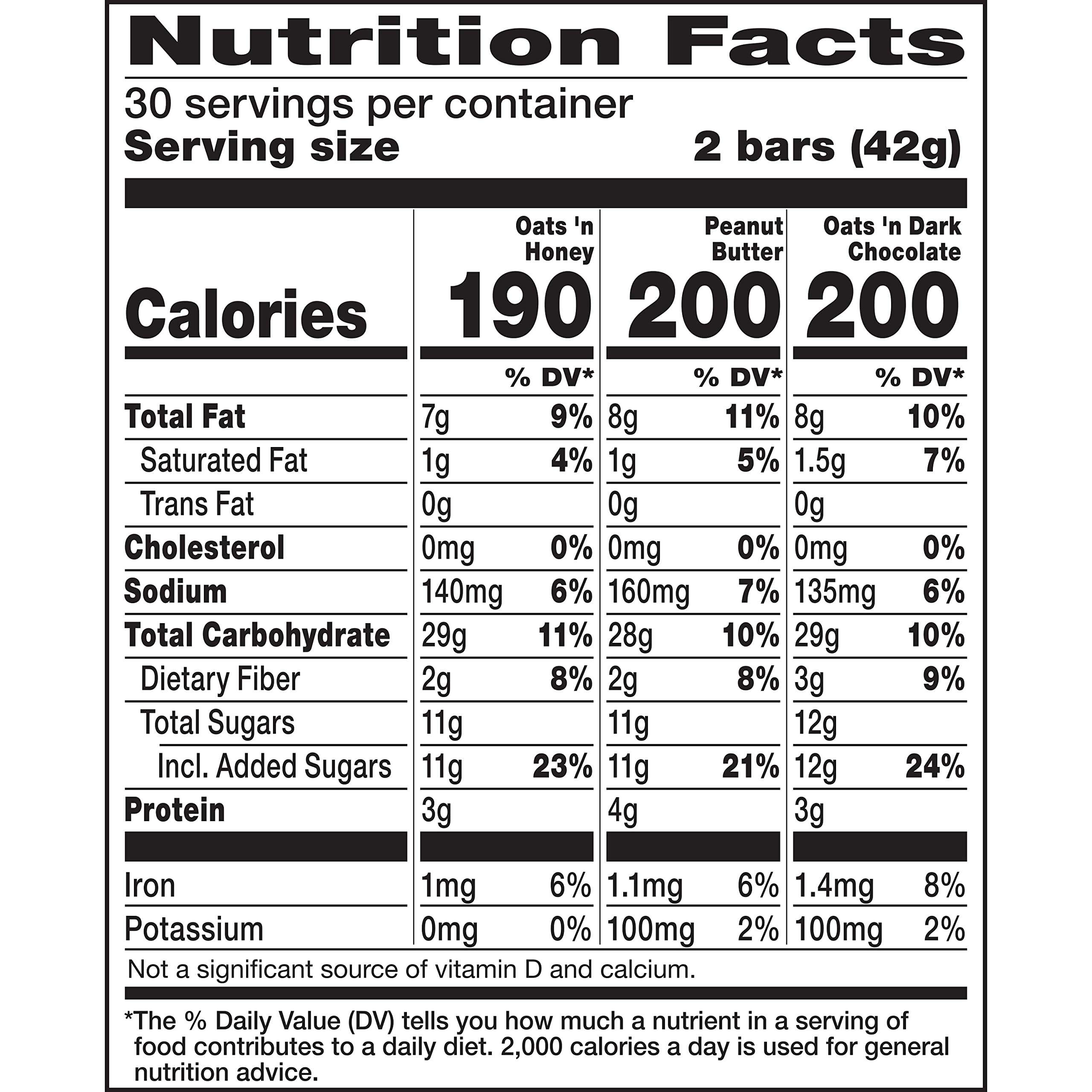 Nature Valley Crunchy Granola Bars Bulk Variety Pack, Oats 'n Honey, Peanut Butter & Oats 'n Dark Chocolate, 30 Two-Bar Wrapped Pouches (60 Bars Total), Whole Grain, No Artificial Flavors, 44.7 OZ - Image 2