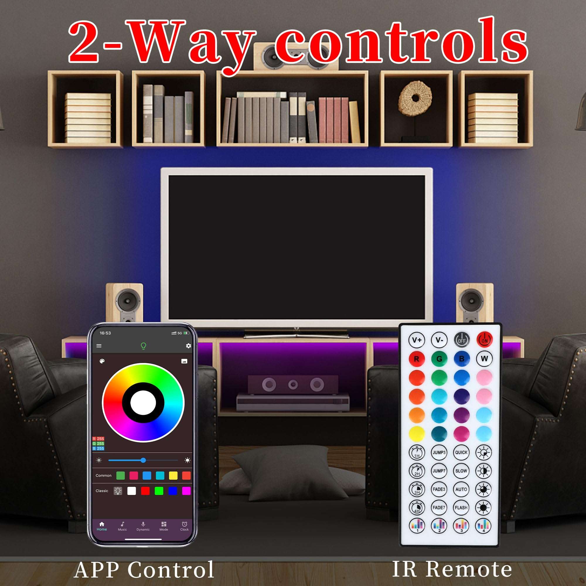 QZYL LED Lights for Bedroom, 25FT RGB LED Strip Lights with 44 Keys IR Remote, Smart LED Light Strip with Adhesive Backing Adjustable Brightness App Control for Bedroom Party Decoration - Image 4