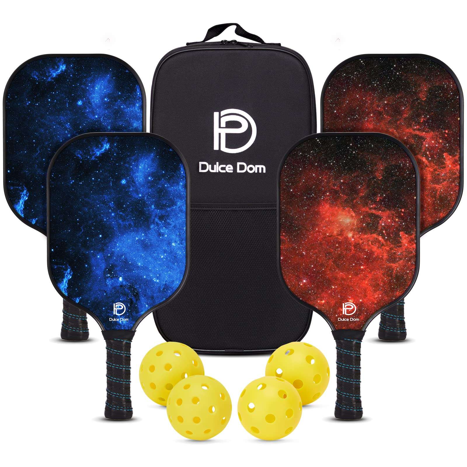 DULCE DOM Pickleball Paddles Set of 2/4 - USAPA Approved, Fiberglass/Carbon Fiber Pickleball Racket with 4 Indoor Outdoor Pickleball Balls and Pickleball Bag, Ideal Pickleball Training Equipment - Image 1