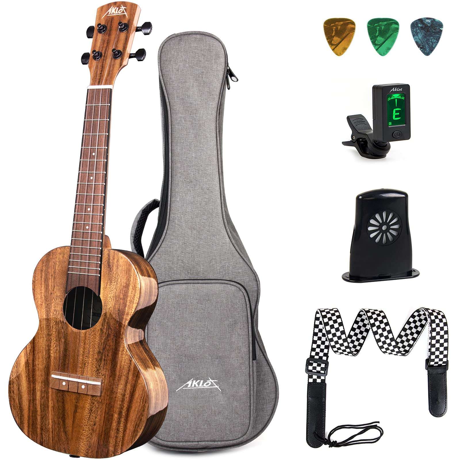 AKLOT All Solid Acacia Ukulele, 23 Inch Concert Ukelele Super Warm tone for Professional Beginners Adults Kit with Free Online Courses,Gig Bag,Strap,Tuner,Picks,Book Instruction,Humidifier,Clean Cloth - Image 1