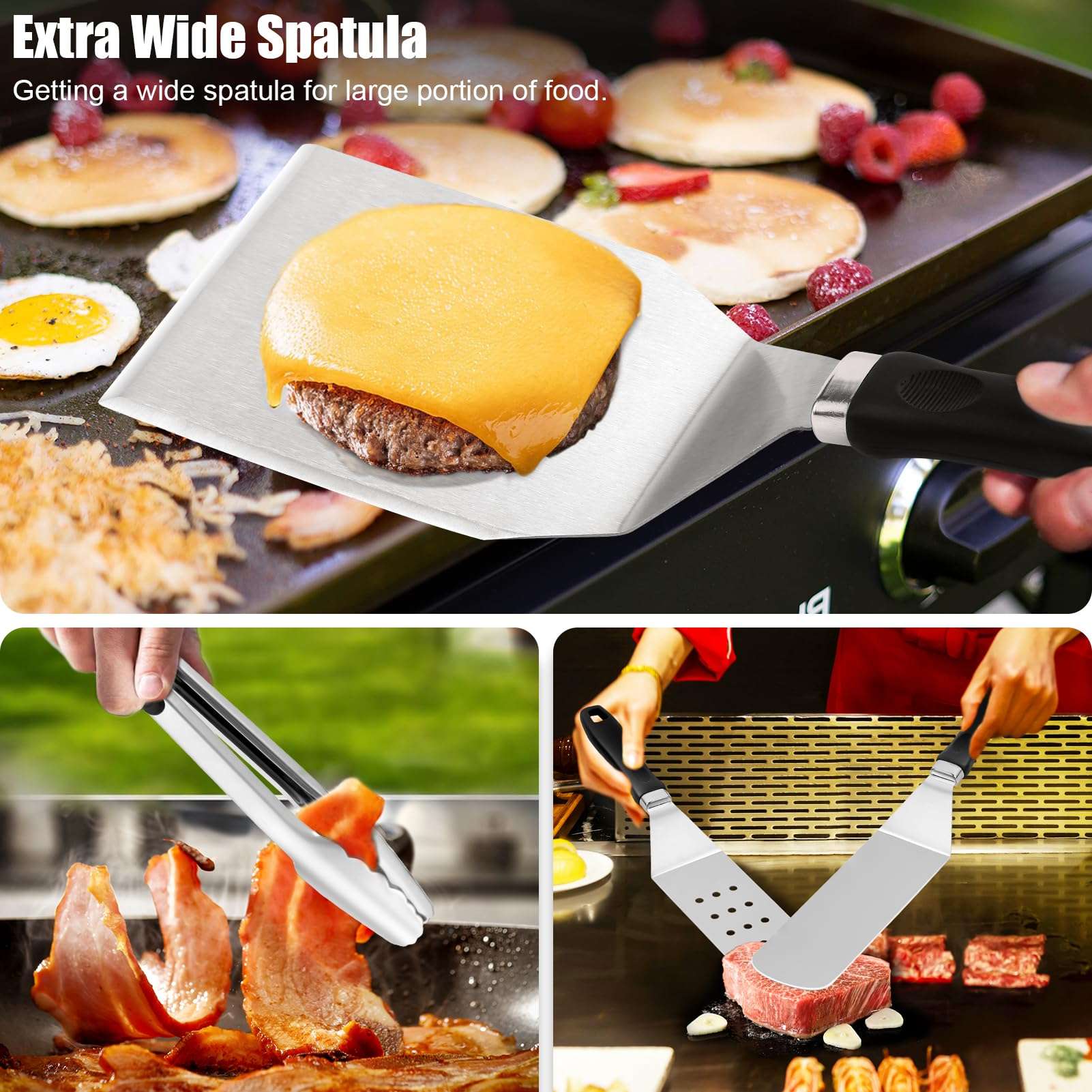 Grilliance 27pcs Griddle Accessories Kit for Blackstone, Professional Hibachi Flat Top Grill Tools, Enlarged Spatula Gift Set with Basting Cover，Burger Press Patty Maker for Outdoor BBQ Teppanyaki - Image 5