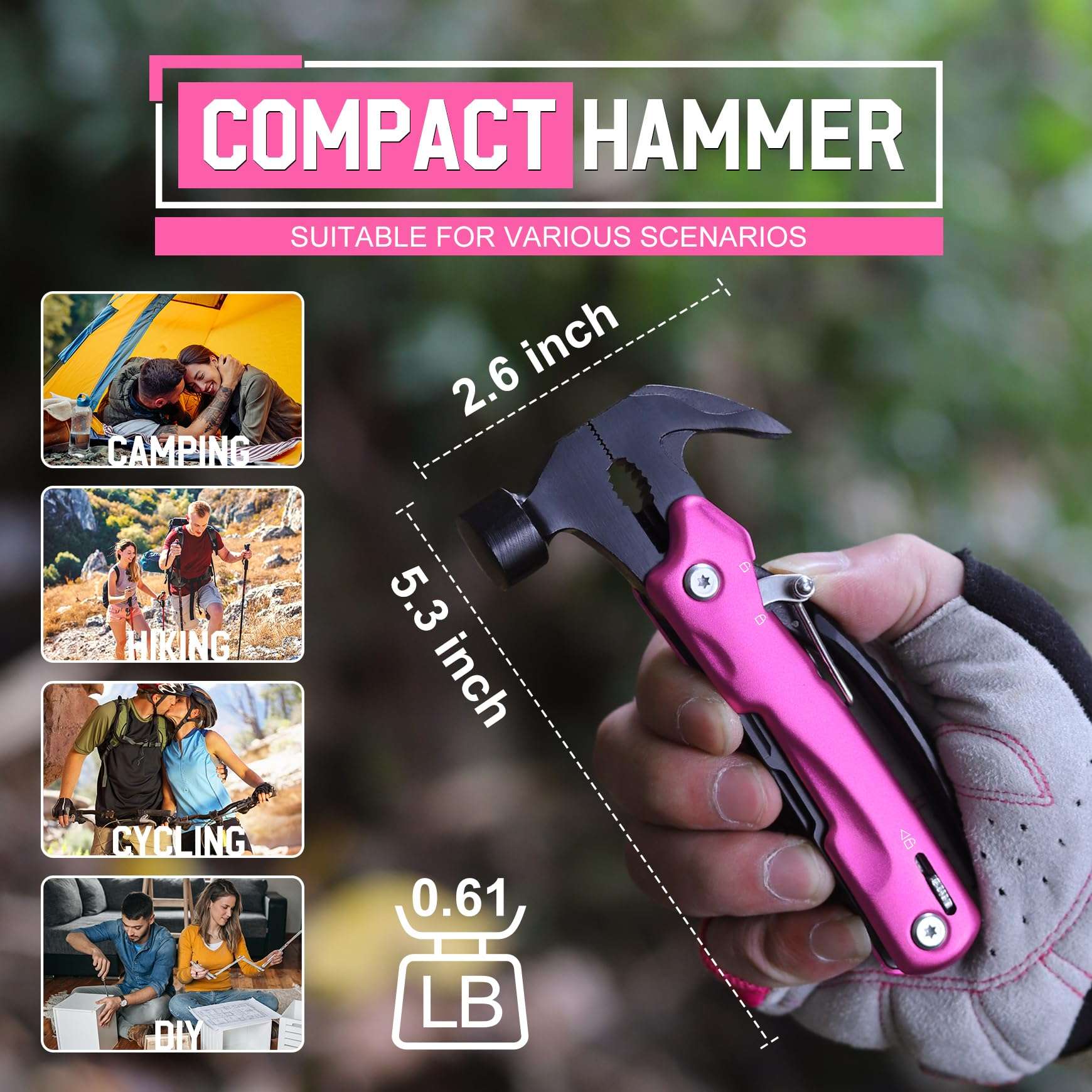 Women Gifts for Mom Wife - Gifts for Women Christmas, Stocking Stuffers - Mothers Day Birthday Gift for Woman, Christmas Woman Gift from Daughter, Son - Pin’k Multitool Hammer - Image 2