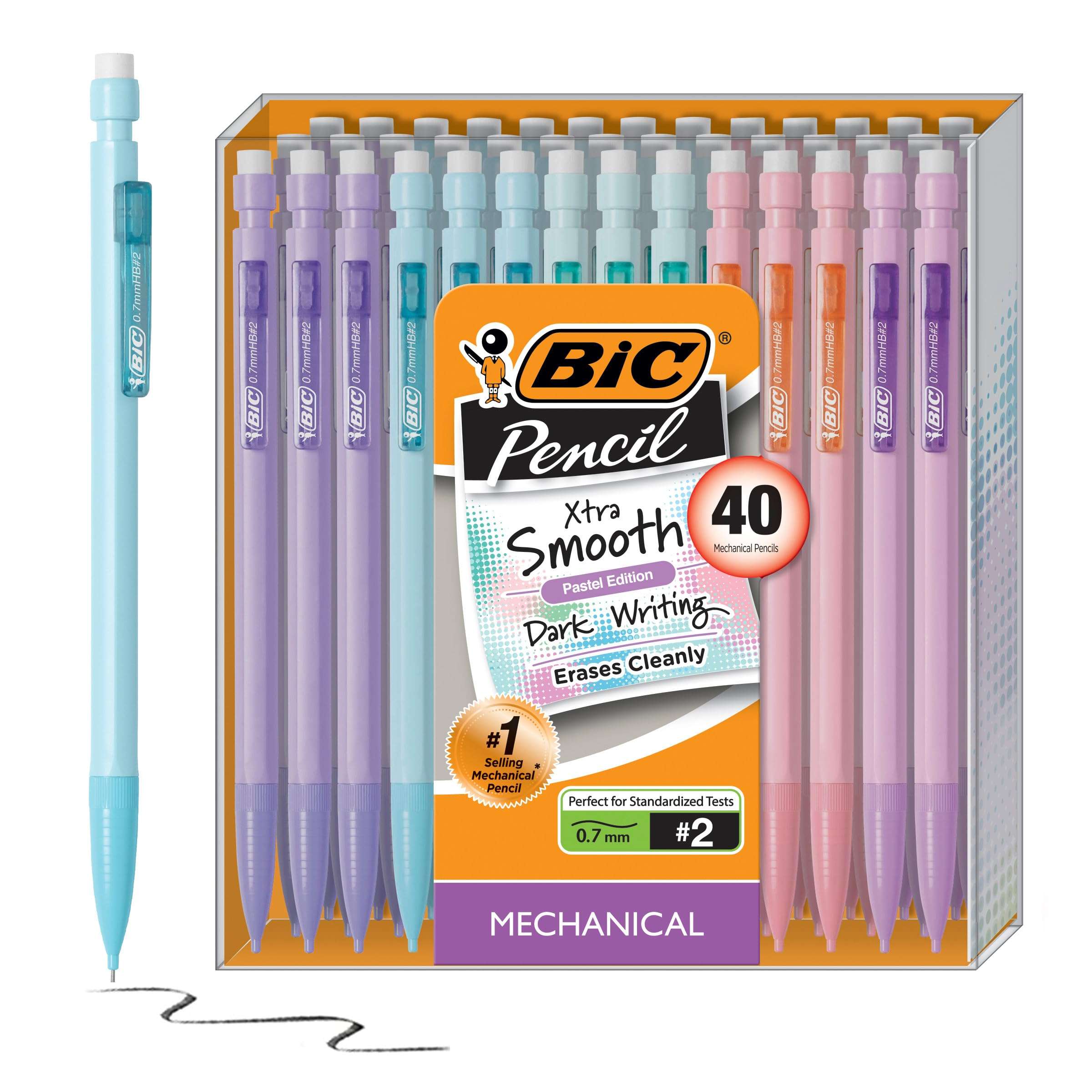 BIC Xtra Smooth Mechanical Pencil with Erasers, 0.7 mm Point, Refillable, 40-Count Pack - Image 1