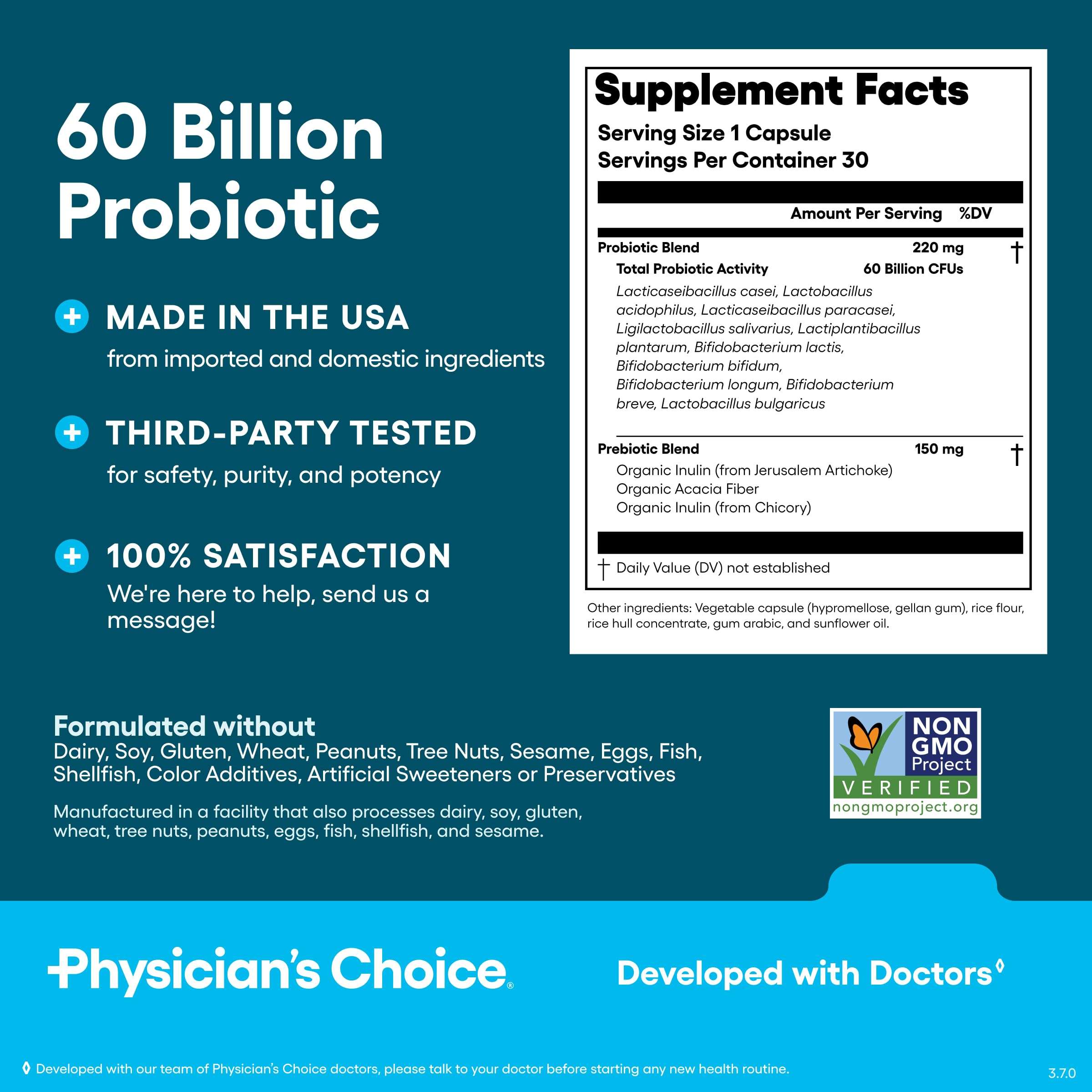 Physician's Choice Probiotics 60 Billion CFU - 10 Strains + Organic Prebiotics - Immune, Digestive & Gut Health - Supports Occasional Constipation, Diarrhea, Gas & Bloating - for Women & Men - 30ct - Image 6