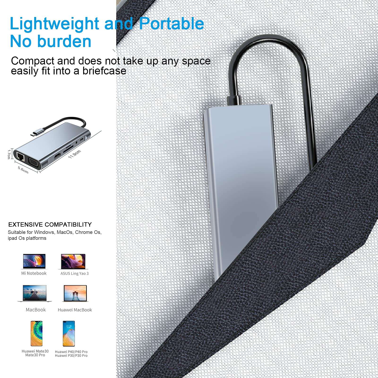 USB C HUB, USB C Adapter 11 in 1 Dongle with 4K HDMI, VGA, Type C PD, USB3.0, RJ45 Ethernet, SD/TF Card Reader, 3.5mm AUX, Docking Station Compatible with MacBook Pro/Air, Other Type C Laptops - Image 8