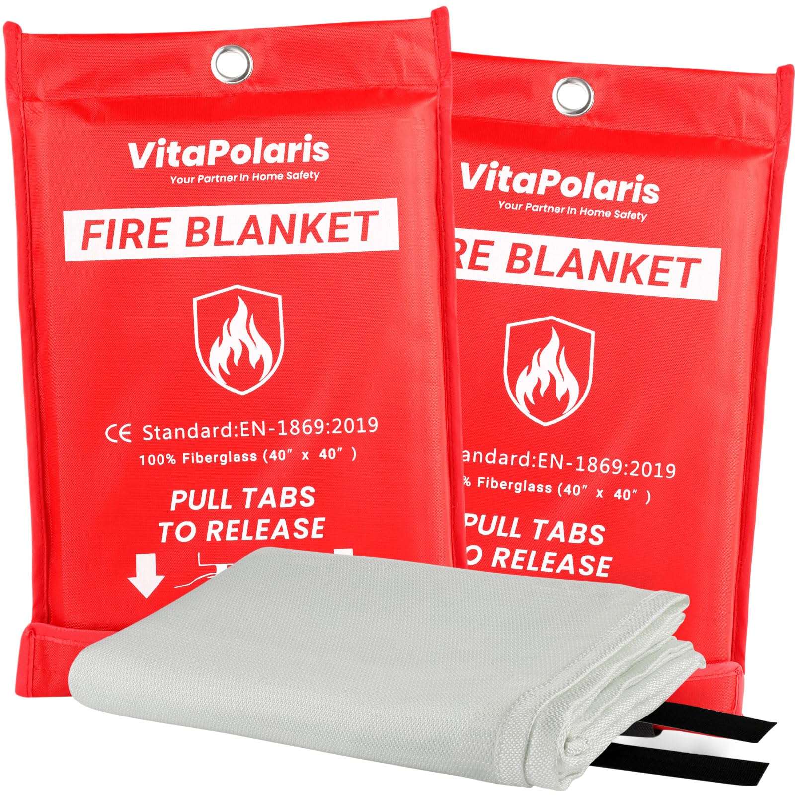 VitaPolaris Heavy-Duty Emergency Fire Blanket, 2 Pack – Fireproof Fiberglass Blanket for Kitchen, Home, Car, Grill, Fireplace, Camping, Heat Shield, Grease Fires, Emergency Fire Suppression - Image 1