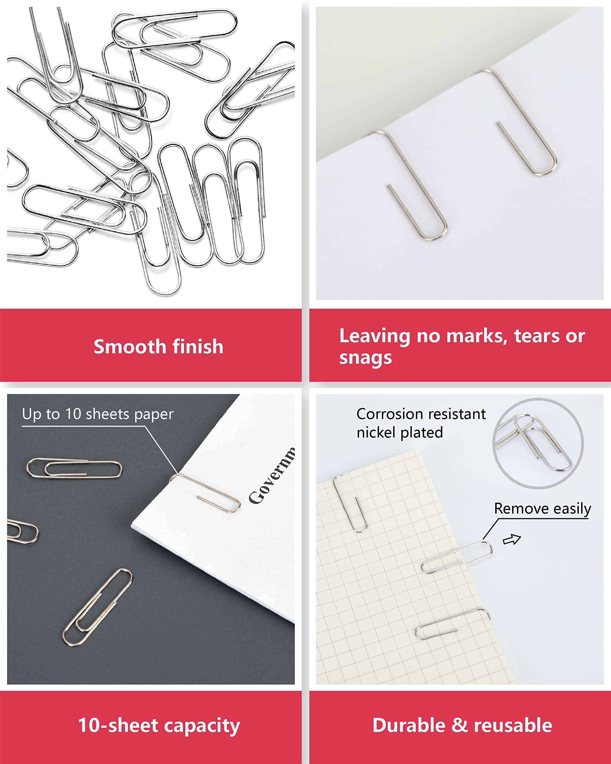 PAPERPAL Paperclips for Office School & Personal Use, #1 Smooth Paper Clip (1-2/7"), 600 Medium Paper Clips (6 Boxes of 100 Each), Silver - Image 5