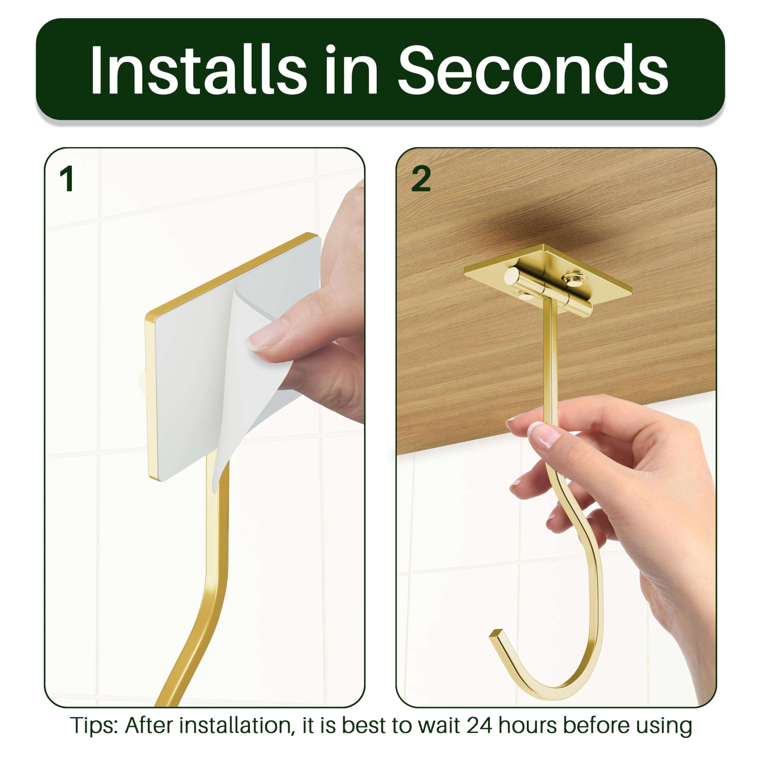 bussdis Self-Adhesive Banana Hook Under Cabinet: 2-Pack Foldable Metal Banana Hanger, Space-Saving Under Counter Banana Holder for Kitchen & RV, Gold - Image 6