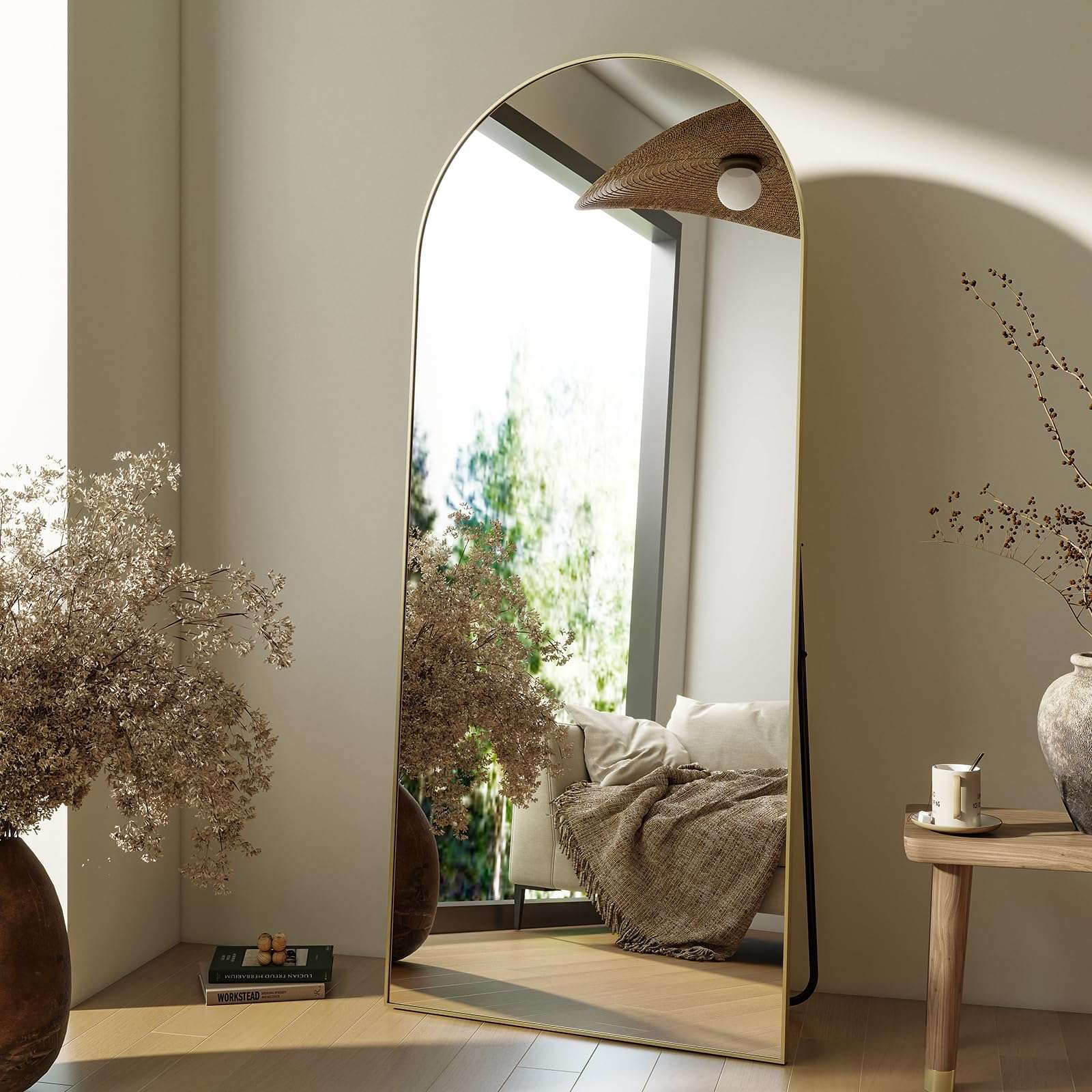 HARRITPURE 64"x21" Arched Full Length Mirror Free Standing Leaning Hanging Mounted Mirror Aluminum Frame Modern Simple Home Decor for Living Room Bedroom Cloakroom, Gold - Image 8