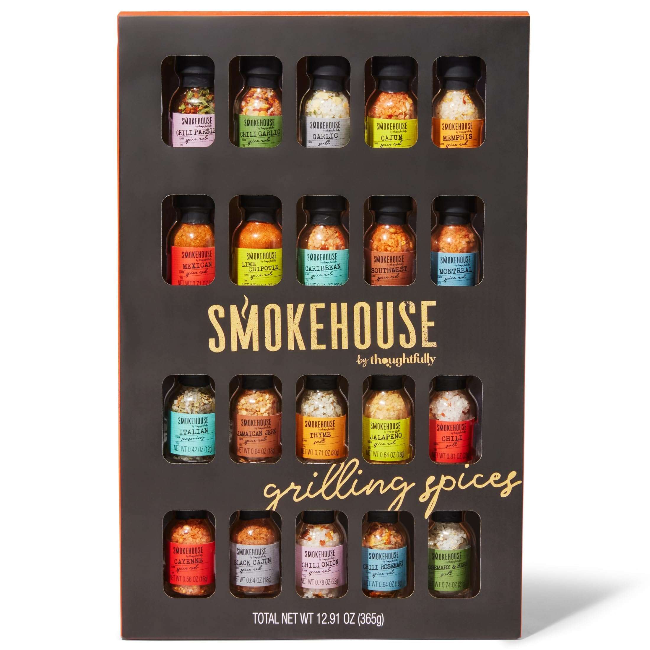 Smokehouse by Thoughtfully Ultimate Grilling Spice Set, Grill Seasoning Gift Set Flavors Include Chili Garlic, Rosemary and Herb, Lime Chipotle, Cajun Seasoning and More, Pack of 20 - Image 1