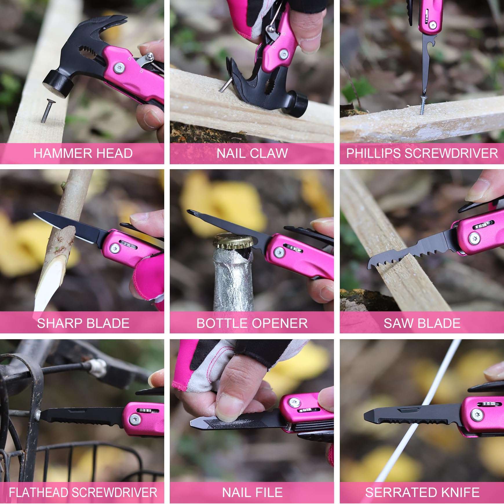 Women Gifts for Mom Wife - Gifts for Women Christmas, Stocking Stuffers - Mothers Day Birthday Gift for Woman, Christmas Woman Gift from Daughter, Son - Pin’k Multitool Hammer - Image 4