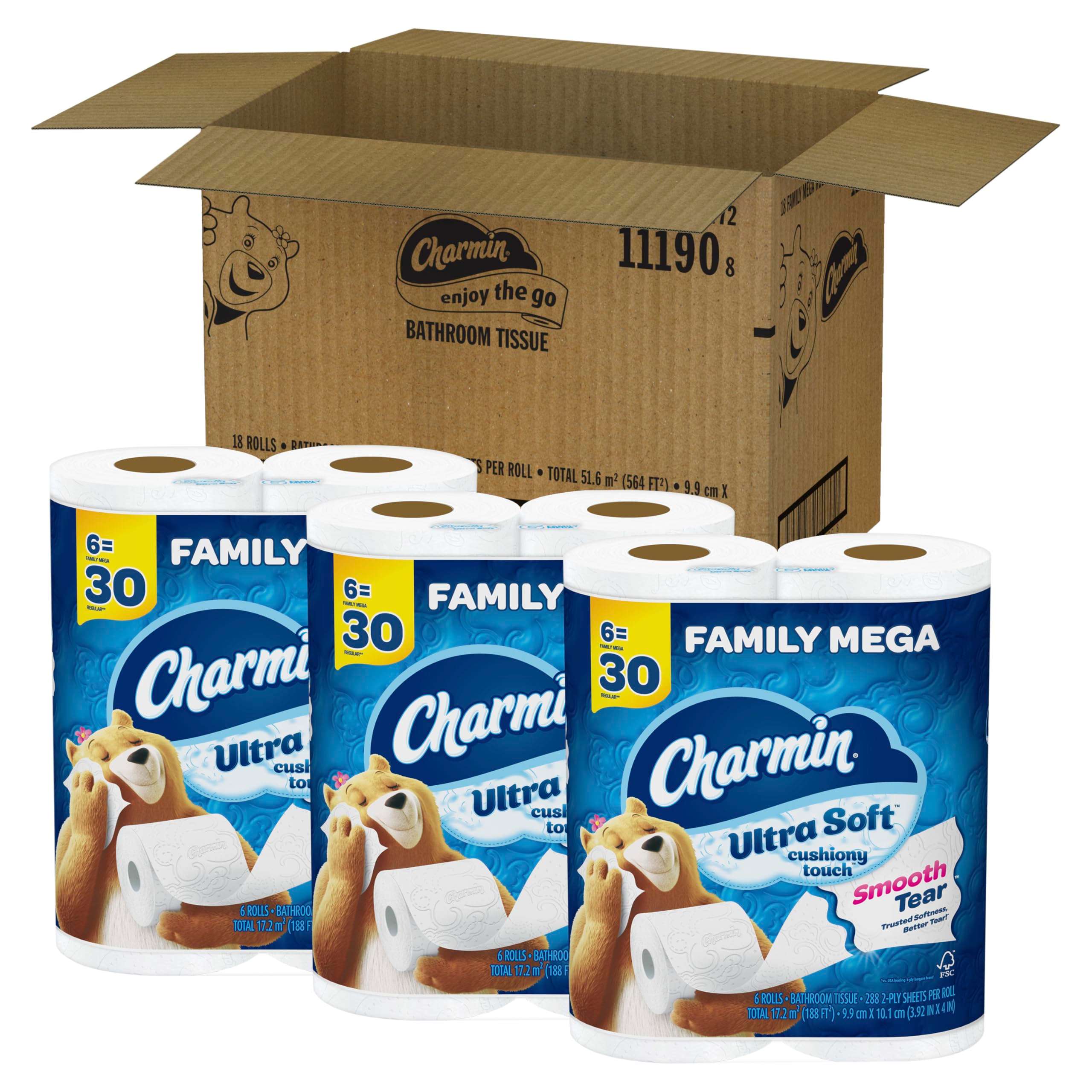 Charmin Ultra Soft Cushiony Touch Toilet Paper, 18 Family Mega Rolls = 90 Regular Rolls - Image 12