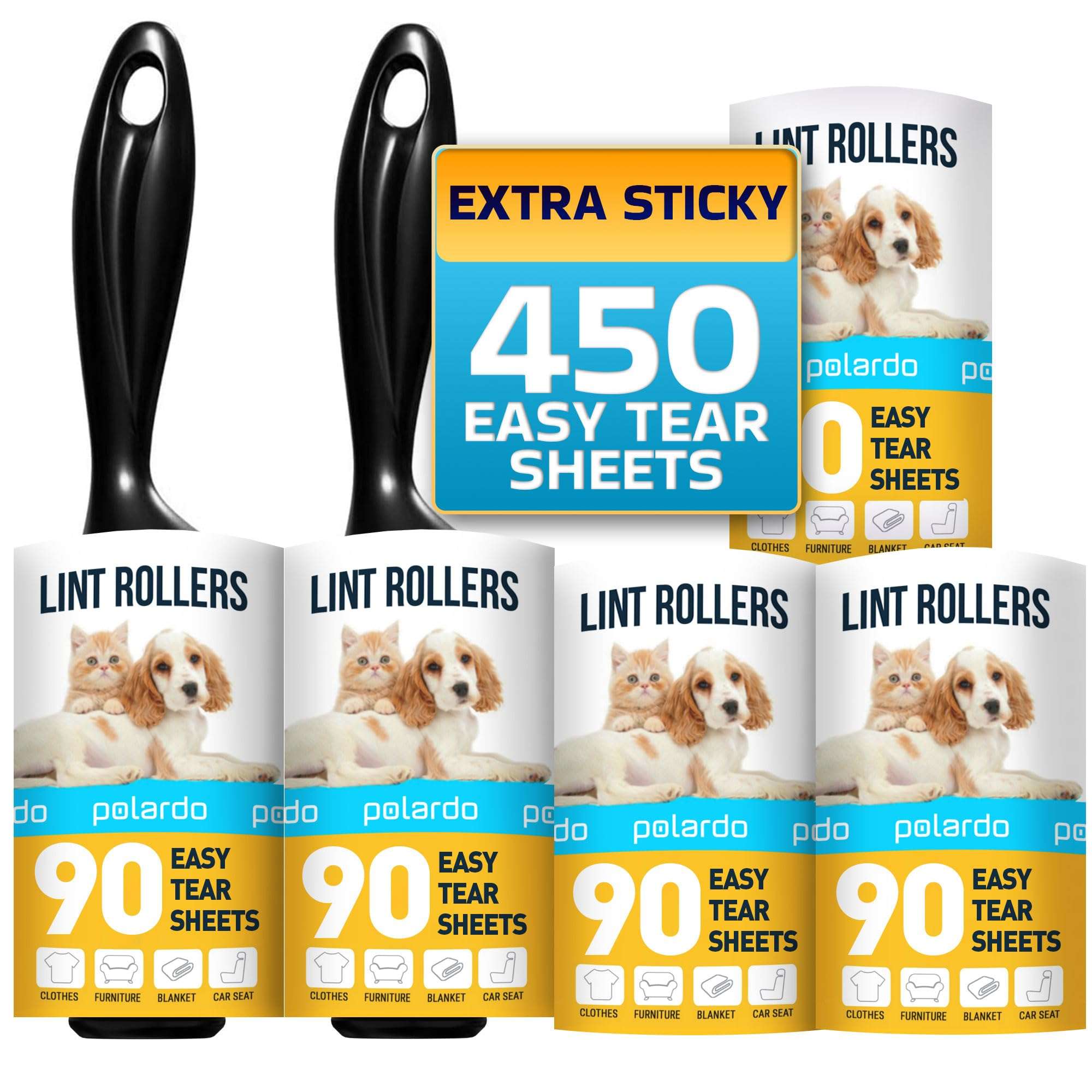 Lint Rollers for Pet Hair, Sticky, Remover for Couch, Clothes Furniture and Carpet. Dog Hair Remover Cat Hair, Animal Fur, Fuzz. 5 Large Lint Rollers - Image 1
