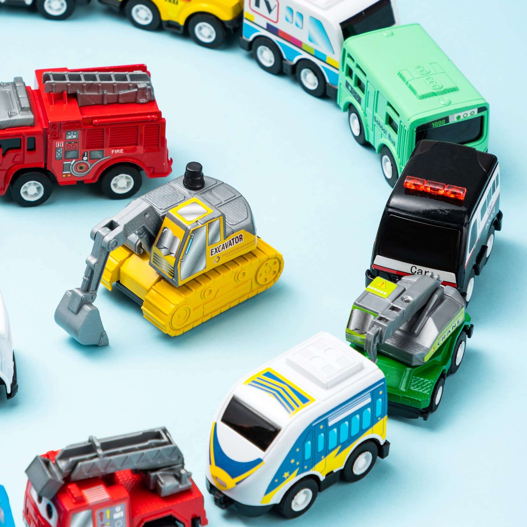 JOYIN 18 Pcs Pull Back City Cars and Trucks Toy Vehicles Set, Friction Powered Cars Toys for Toddlers, Boys, Girls’ Educational Play, Kids Stocking Stuffers, Treasure Box Gifts for Classroom - Image 9