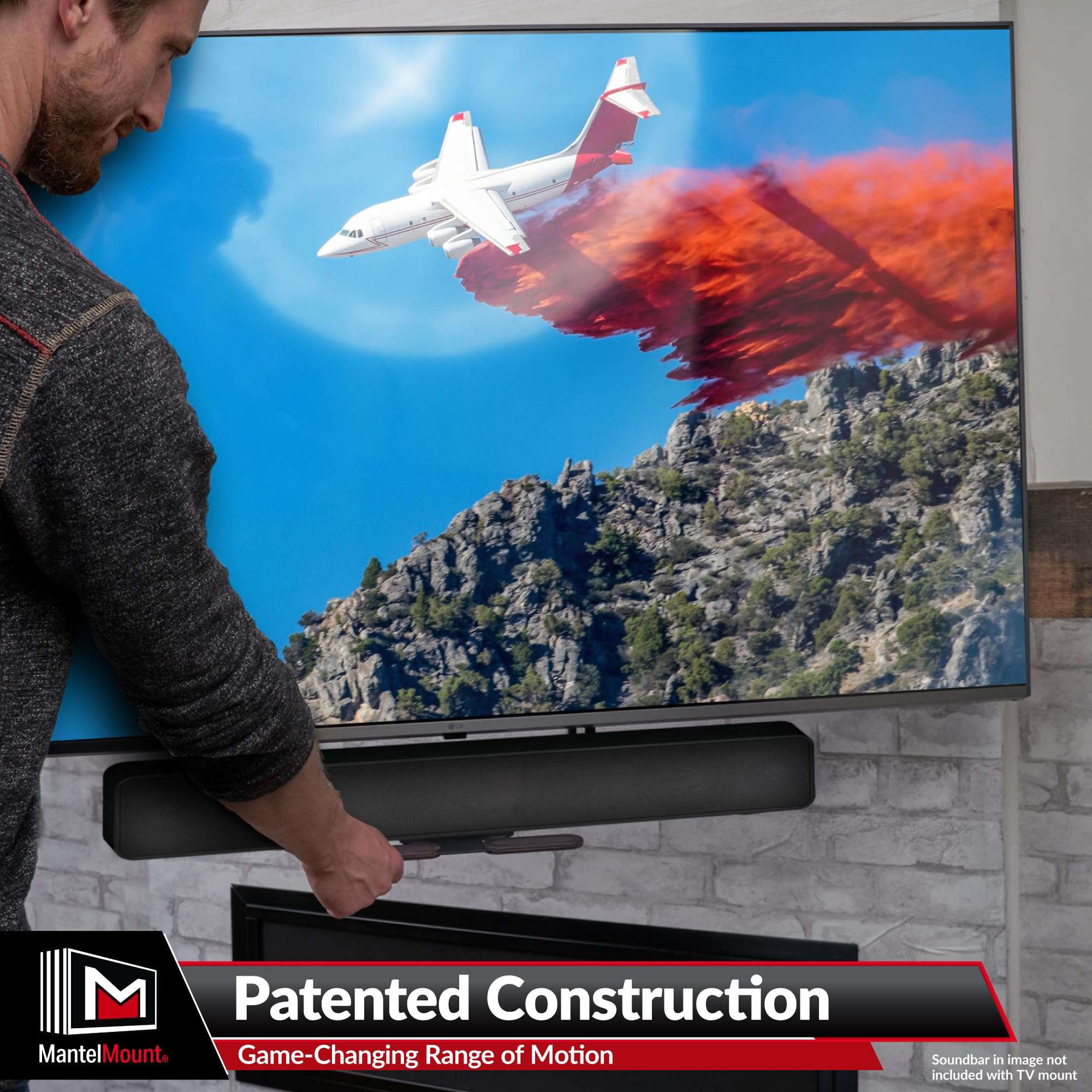 MantelMount MM540 - Above Fireplace Pull Down TV Mount for 40" to 80" Screen TVs to 90 lbs, with Patented auto-straightening, Adjustable Stops, Heat Sensor Handles & Paintable Covers - Image 2
