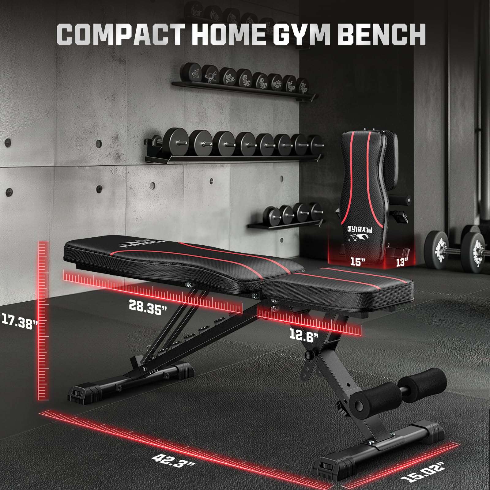 FLYBIRD Adjustable Bench,Utility Weight Bench for Full Body Workout- Multi-Purpose Foldable Incline Bench (Black) - Image 7