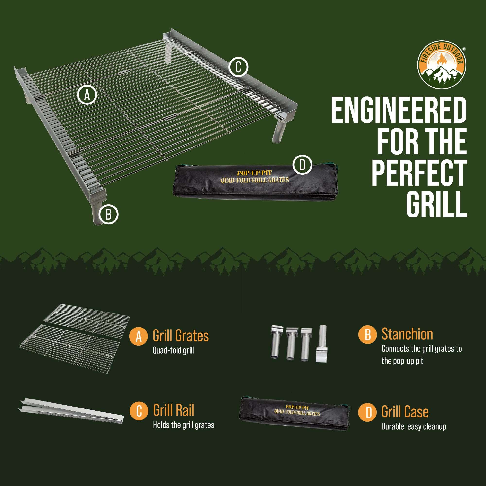 Fireside Outdoor Pop-Up Fire Pit Grill Grates - Folding Campfire Grill Grate Over Fire Pit Grate, Portable BBQ Grills, Camping Cooking, Camping Essentials, Outdoor Cooking - Quad-Fold Grates - Image 3