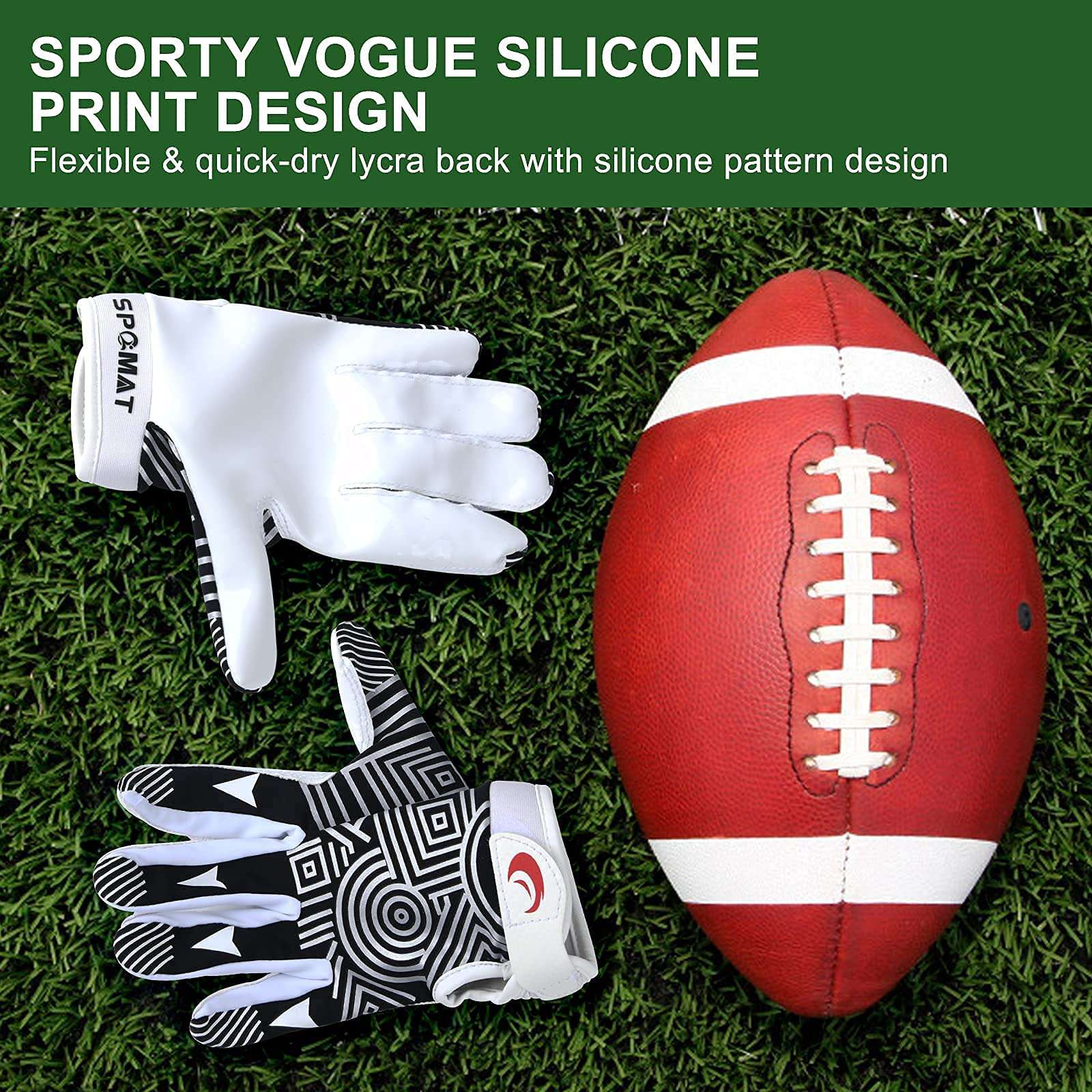 SPOMAT Youth Football Gloves Kids Silicone Grip Receiver Gloves with Super Stick Ability for Best Game Experience - Image 6