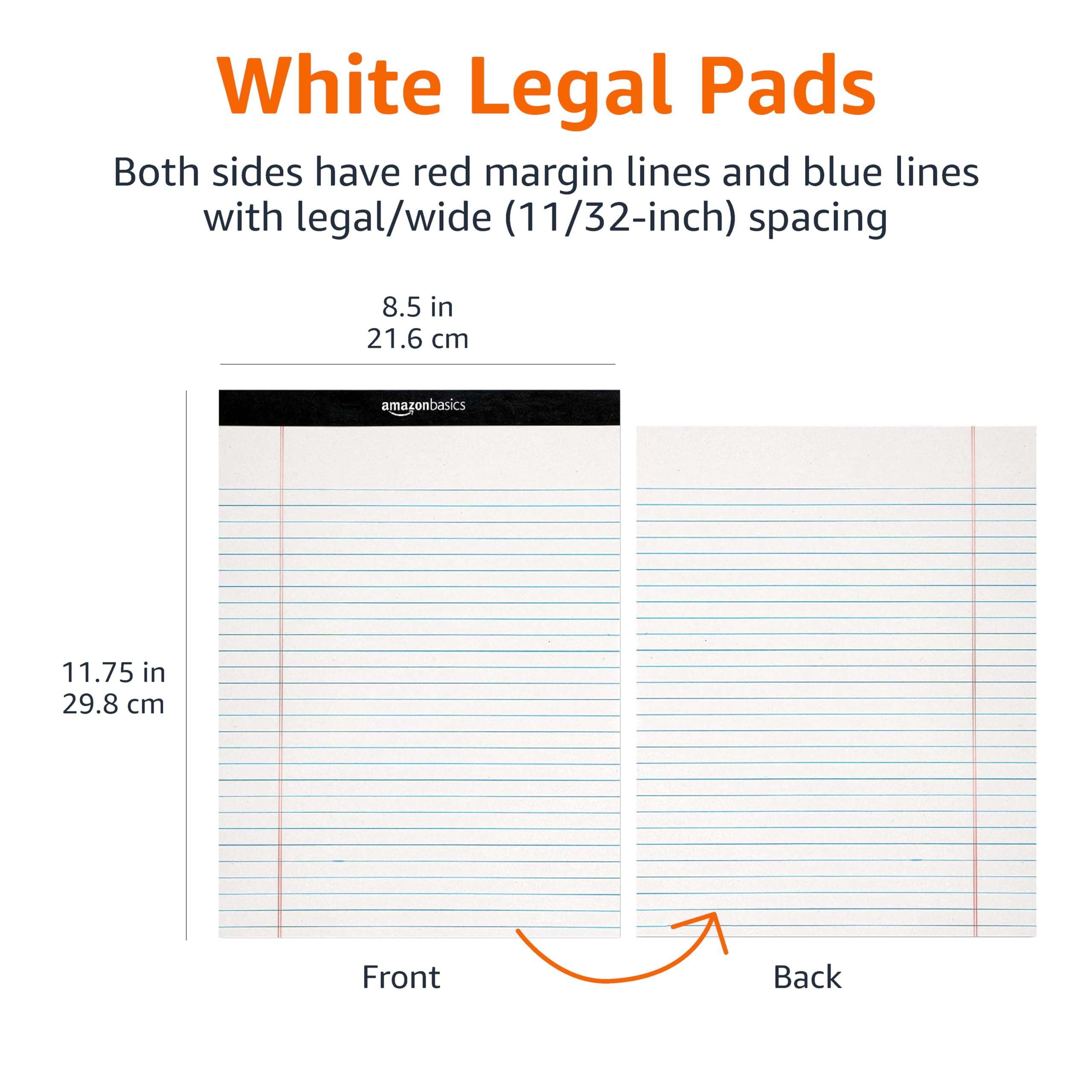 Amazon Basics Wide Ruled Lined Writing Note Pads, 8.5 inch x 11.75 inch, White, 12 Count (12 Pack of 50) - Image 2