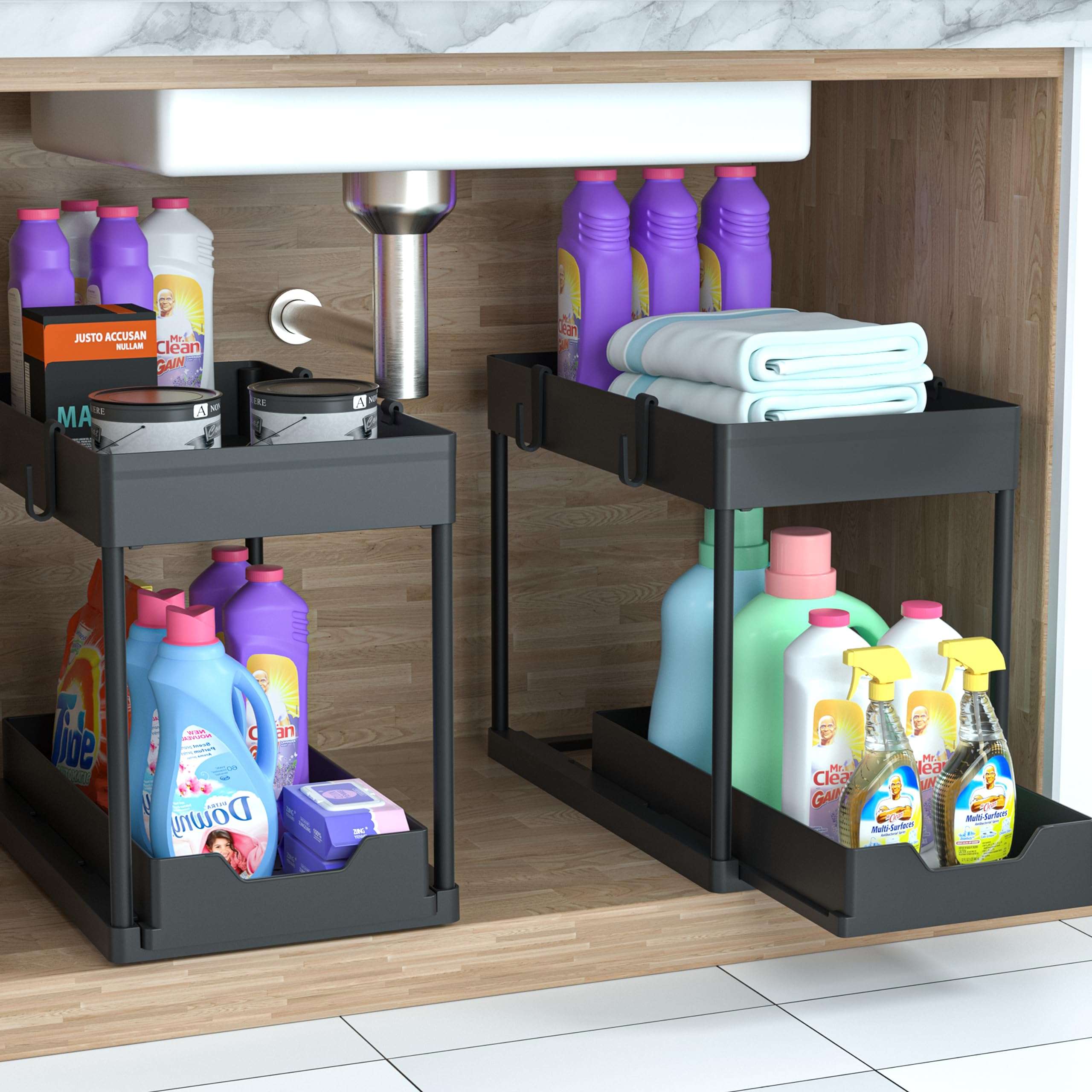 DEKAVA Under Sink Organizer 2 Pack, Bathroom Cabinet Organizer, 2 Tier Sliding Cabinet Basket Organizer Drawer, Multi-Purpose Bath Collection Baskets for Bathroom (Black) - Image 9
