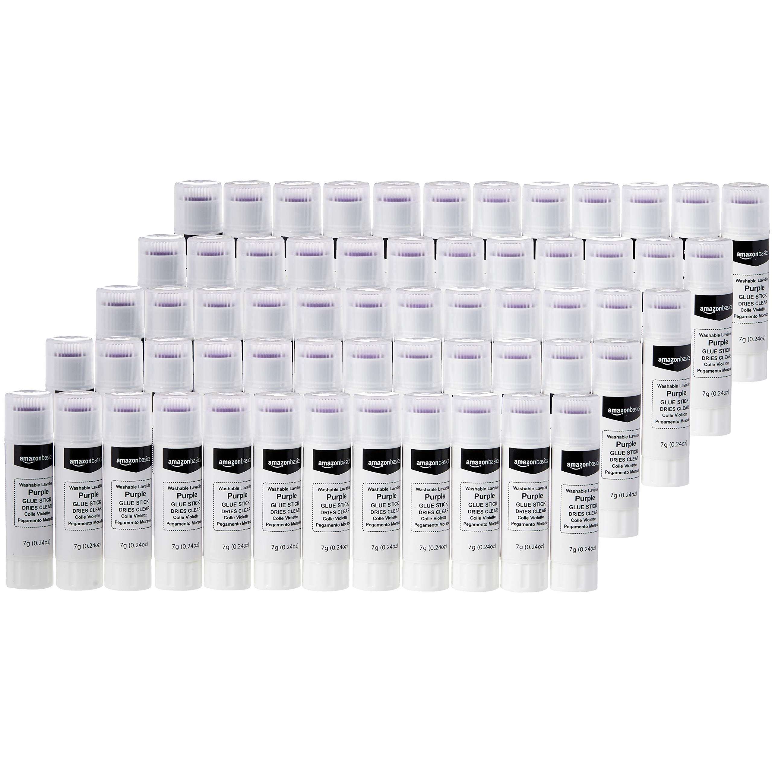 Amazon Basics Purple Washable School Glue Sticks, Dries Clear, Non-Toxic, 0.24-oz Stick, 60-Pack - Image 1
