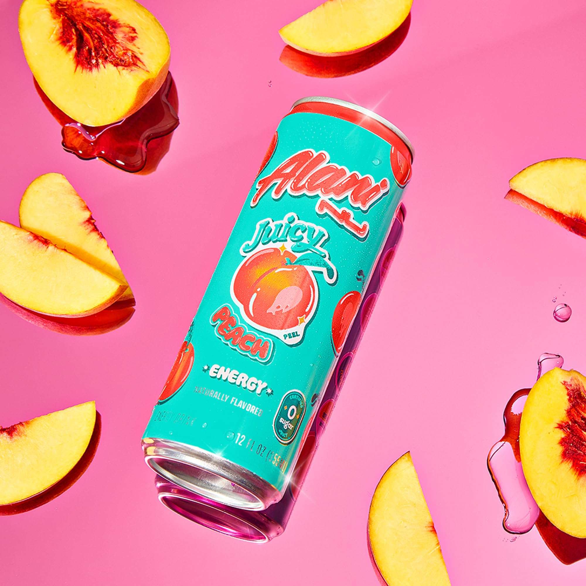 Alani Nu JUICY PEACH, Sugar Free, Low Calorie Energy Drinks, 200mg Caffeine, Biotin, B Vitamins, Zero Sugar, 10 Calories, 12 Fl Oz Cans, 12 Pack - Image 6
