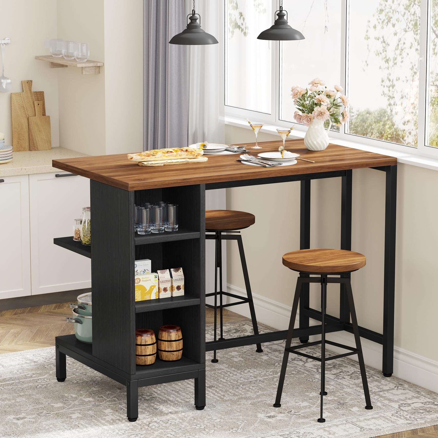 Tribesigns Kitchen Island, Kitchen Shelf Bar Table with 5 Open Storage Shelves and Large Worktop, Industrial Butcher Block Island (Stools Not Included) - Image 4