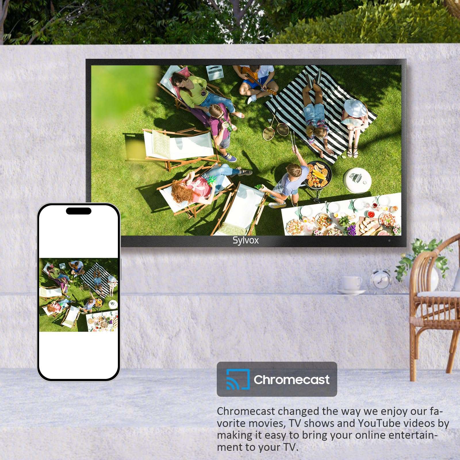 SYLVOX Outdoor TV, 55 inch Smart TV Waterproof Outdoor TVs, 4K Weatherproof Television for Outside, Support Google Assistant, Chromecast, 1000 nit Brightness Partial Sun (Deck Pro 2.0/2024) - Image 9