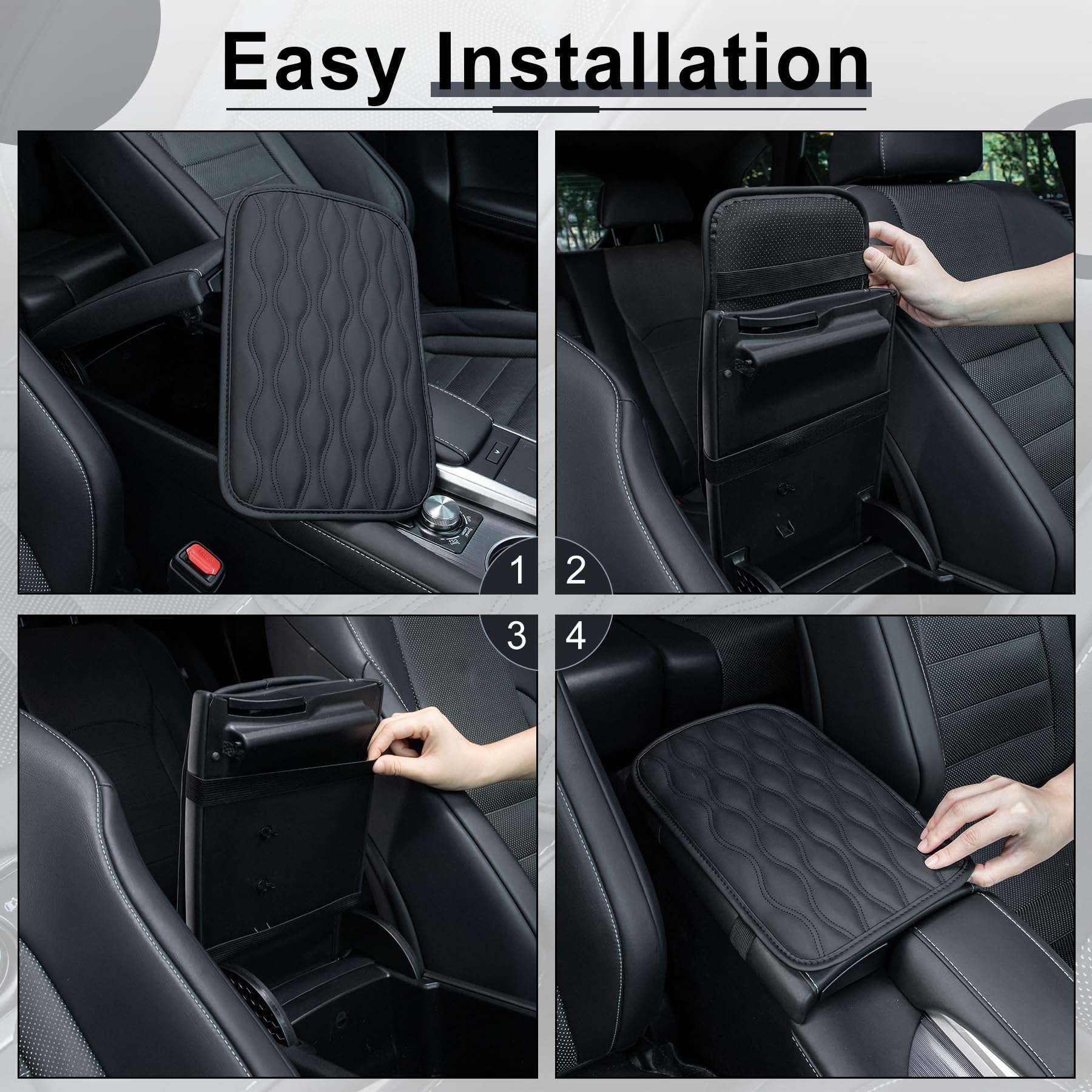 Amiss Auto Center Console Pad, Universal Waterproof Armrest Seat Box Cover, Car Interior Accessories, Leather Auto Armrest Cover Protector for Most Vehicle, SUV, Truck (Black) - Image 3