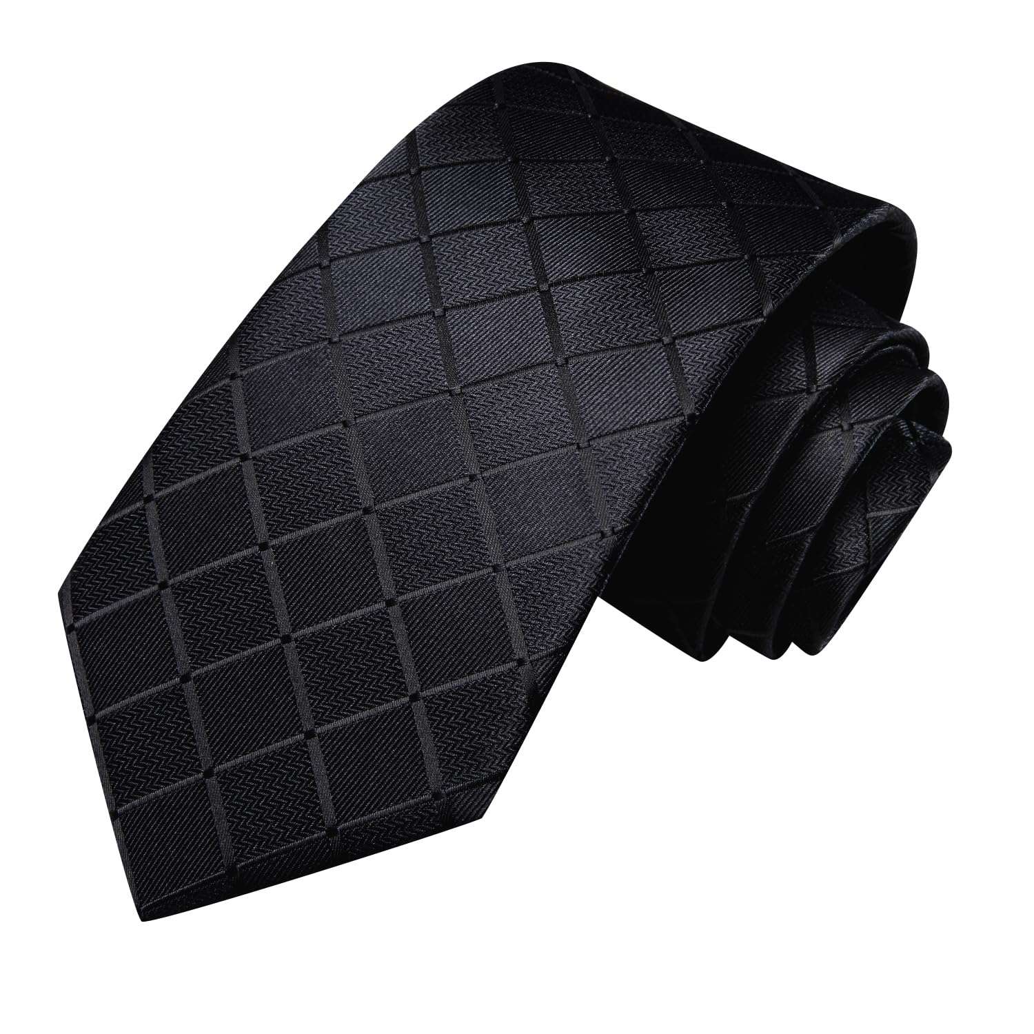 Hi-Tie Mens Plaid Ties Classic Paisley Necktie with Handkerchief Cufflinks Set Business Stripe Tie - Image 4