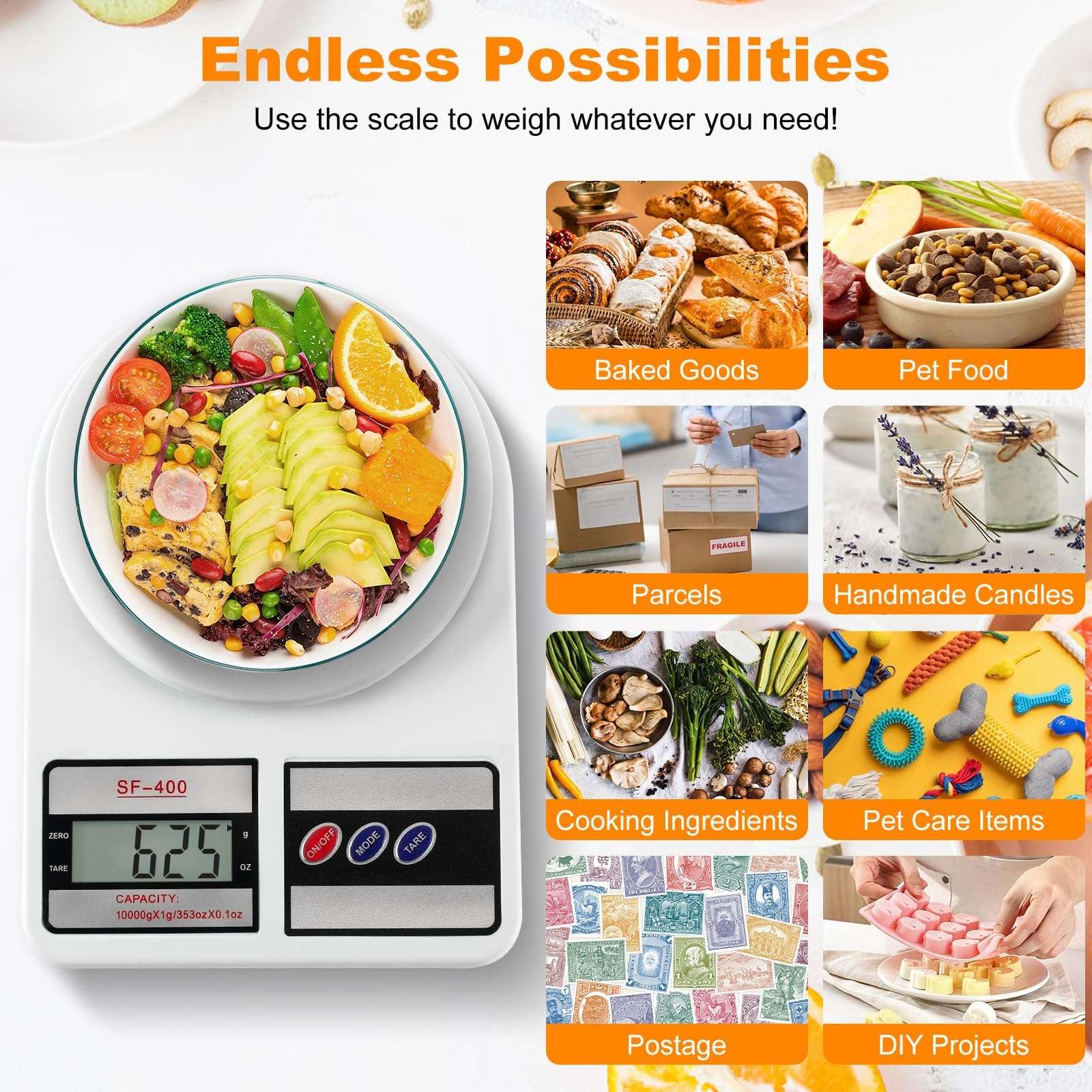 Digital Kitchen Scale 22lb/10kg Capacity, Stainless Steel Food Scale with oz/g Units | Replaceable Battery Power | Ideal for Meal Prep, Cooking, Baking - Image 5