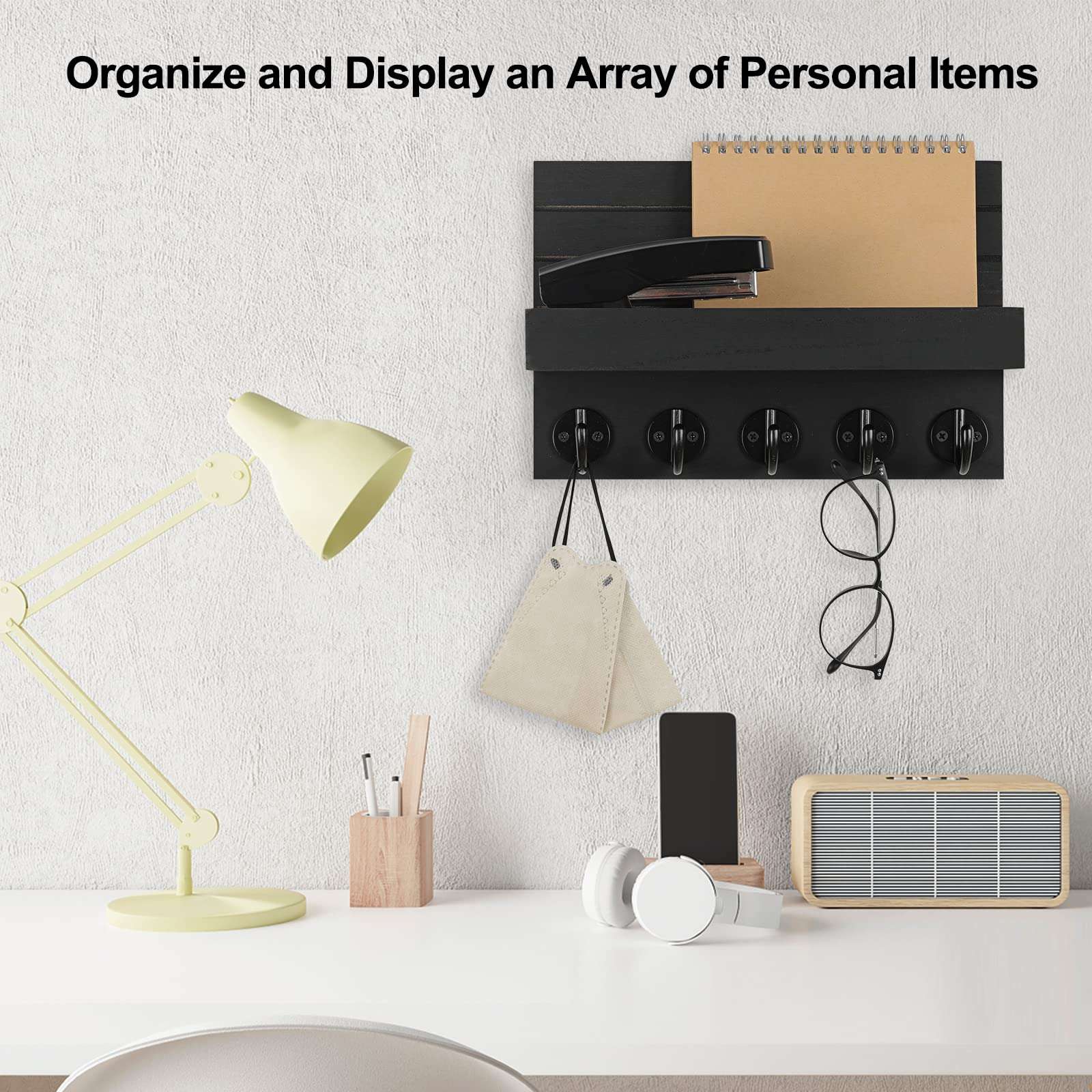 Lwenki Key Holder for Wall, Decorative Key and Mail Holder with Shelf Has Large Hooks for Bags, Coats, Umbrella – Paulownia Wood Key Hanger with Mounting Hardware (9.8”W x 6.7”H x 4.2”D) - Image 6